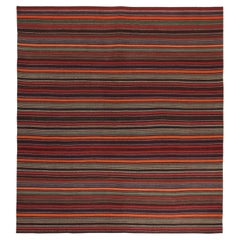 Vintage Persian Jajim Bidjar Kilim in Polychromatic Stripes