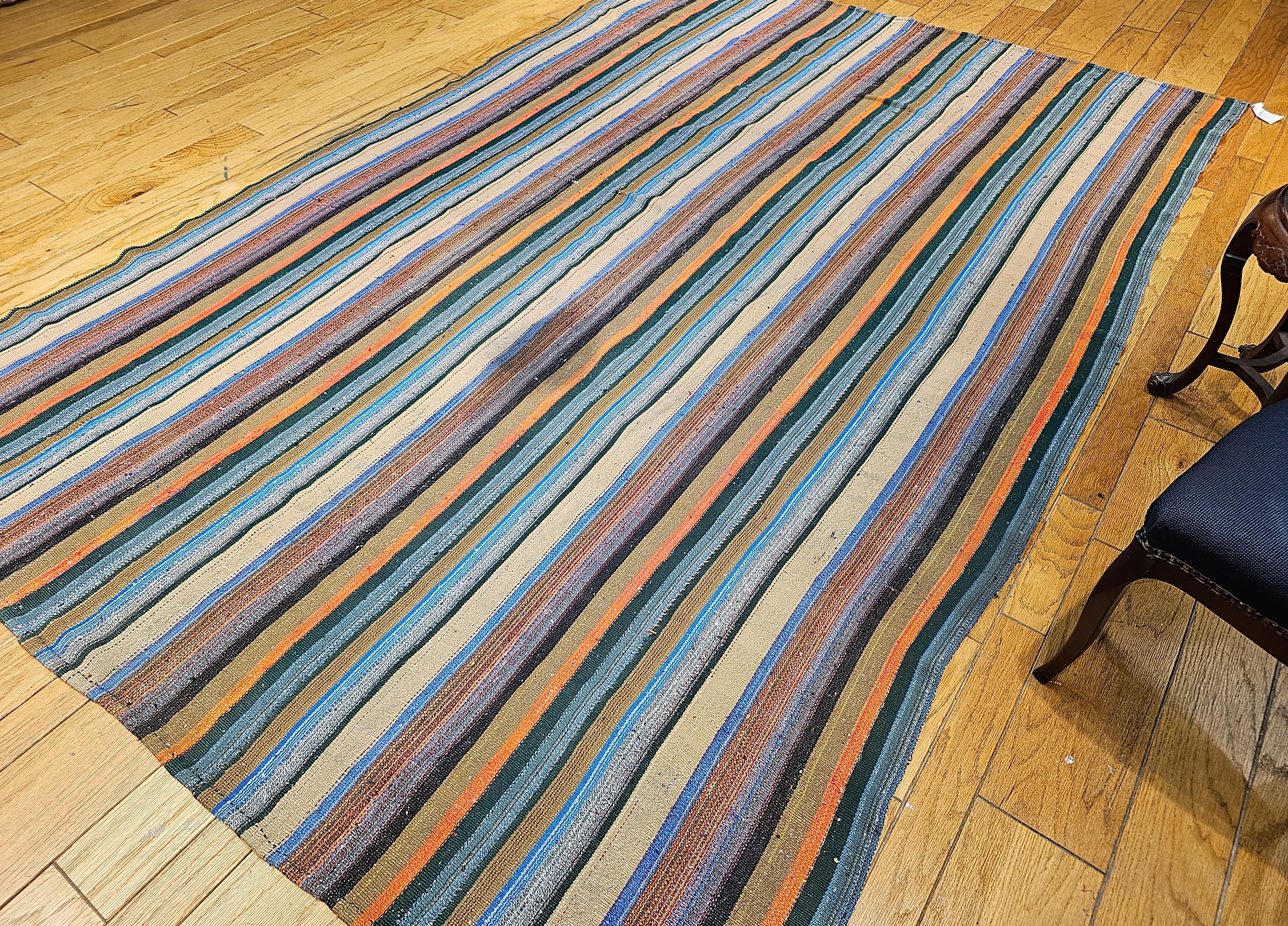 Vintage Persisch Jajim Kilim Bereich  Teppich mit Streifenmuster im Angebot 7