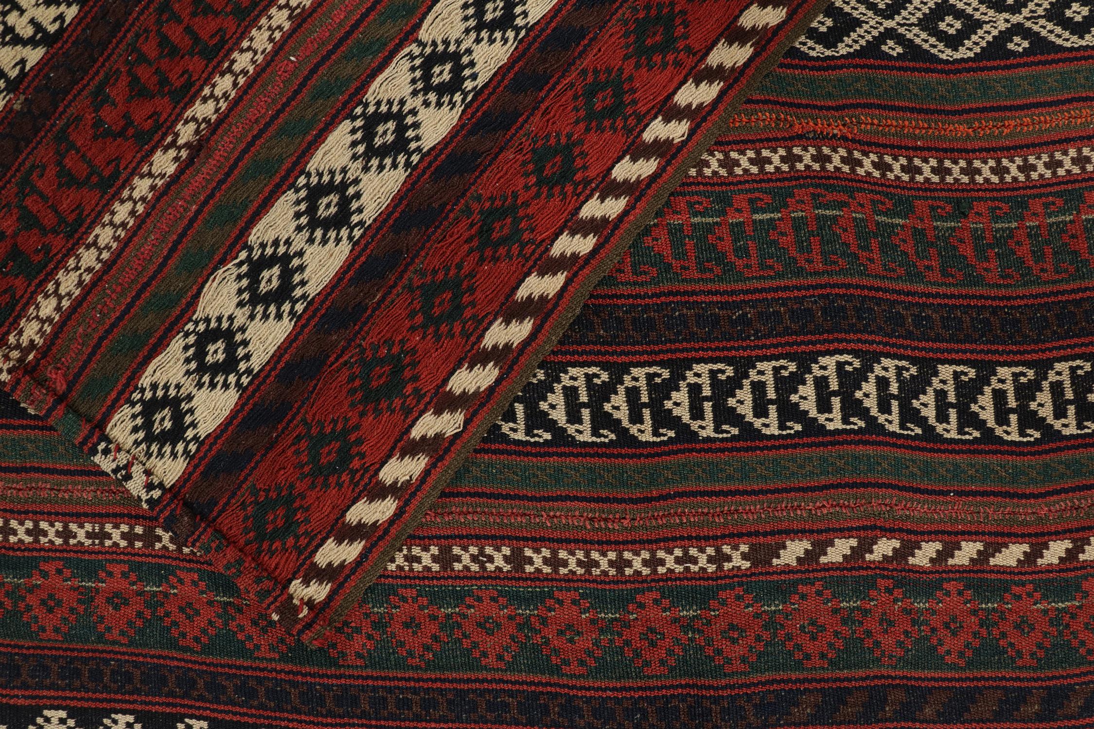 Wool Vintage Persian Jajim kilim in Polychromatic Stripes Pattern by Rug & Kilim For Sale