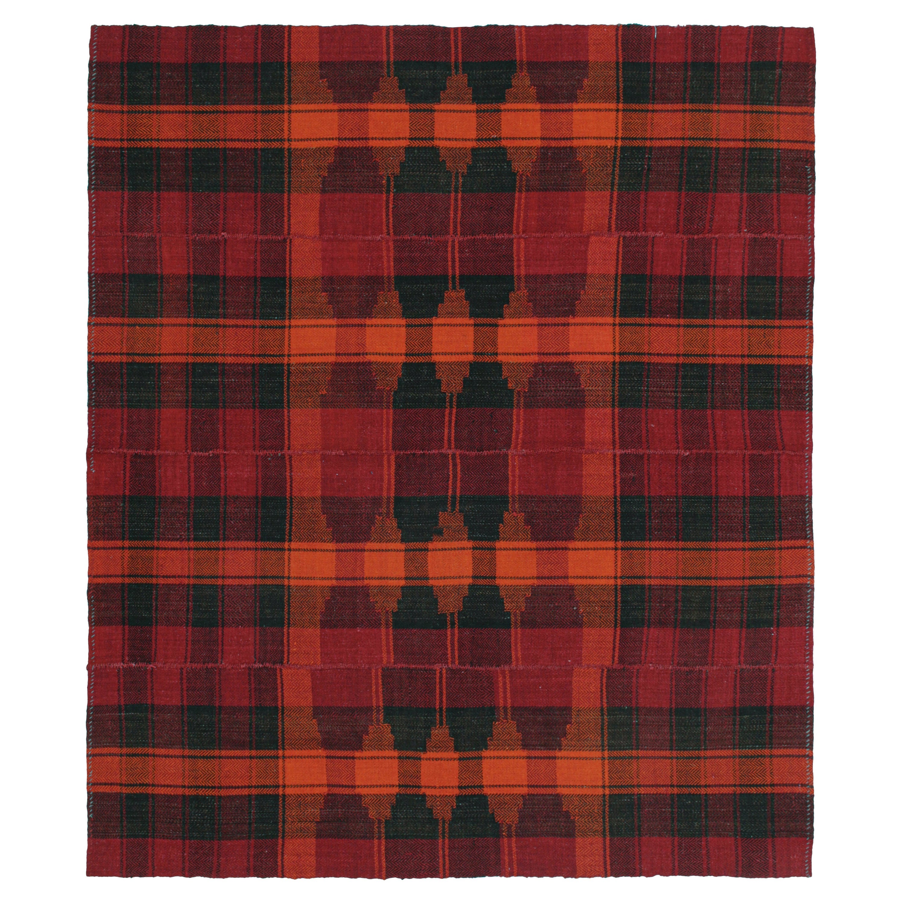 Jajim Kilim persan vintage à carreaux rouges, noirs et orange