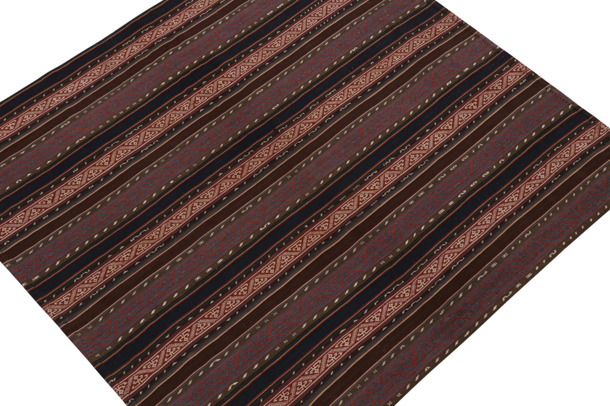Hand-Knotted Vintage Persian Jajim Kilim in Red, Blue & Brown Patterns For Sale