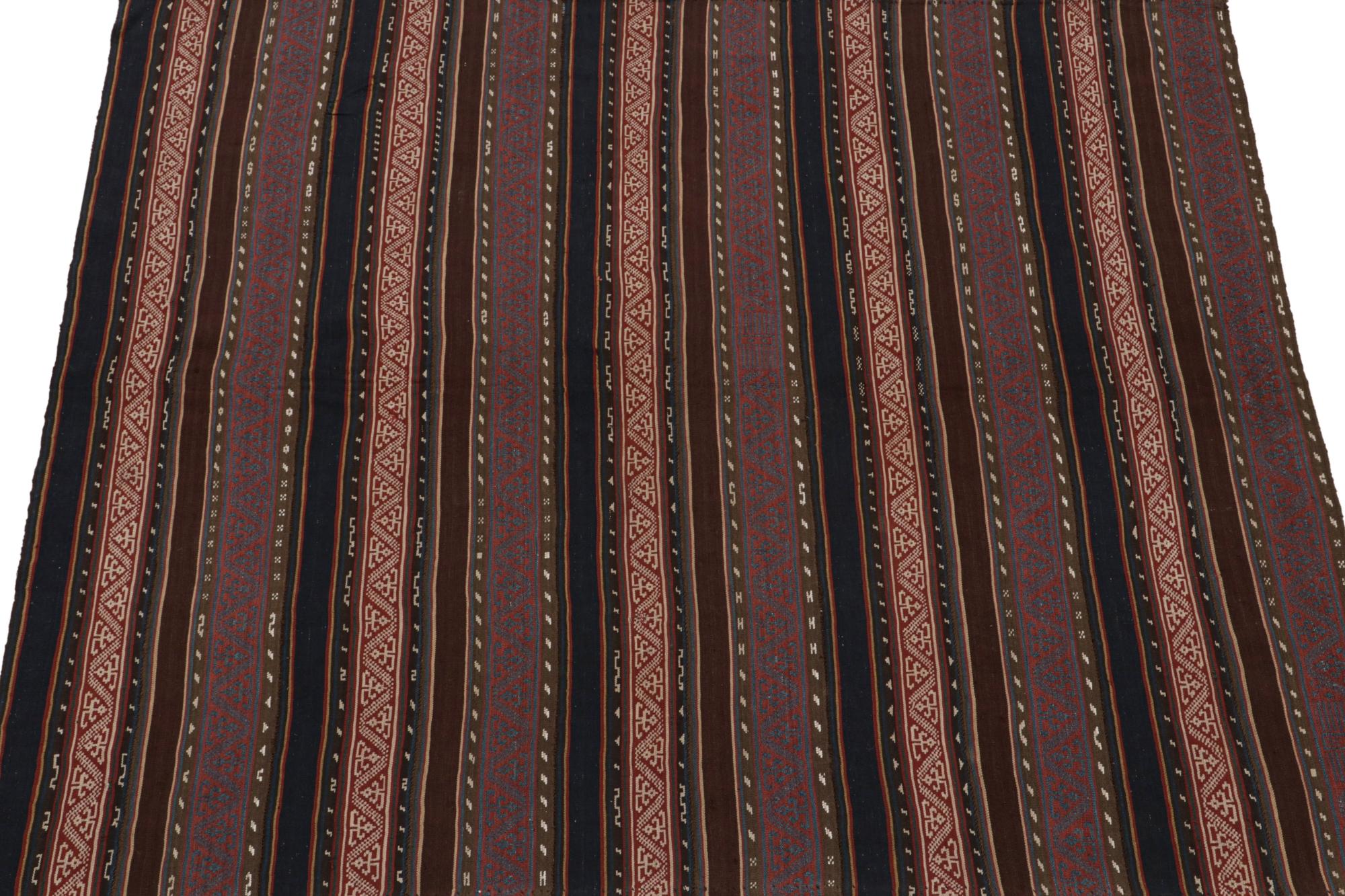 Vintage Persian Jajim Kilim in Red, Blue & Brown Patterns In Good Condition For Sale In Long Island City, NY