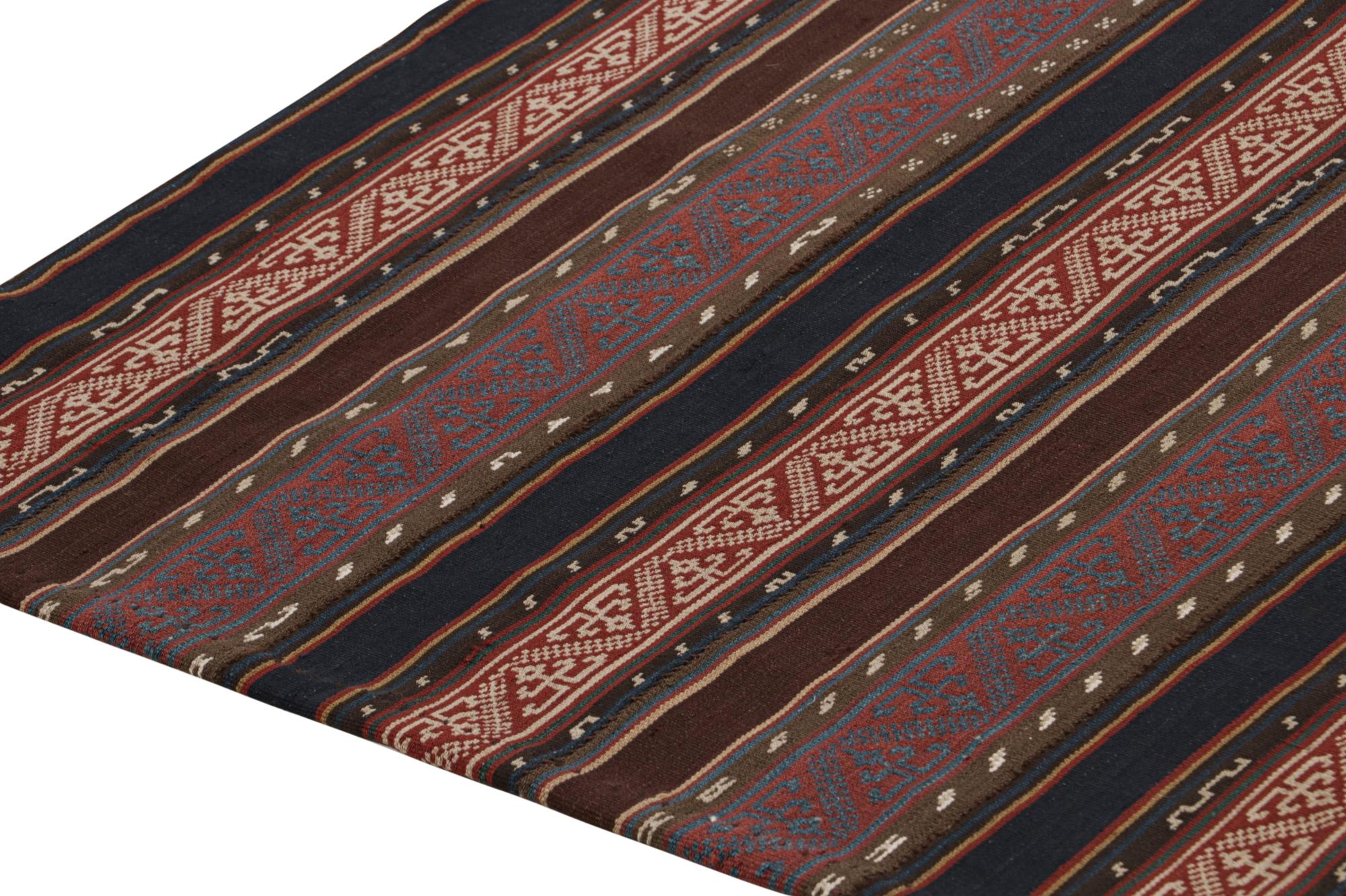 Mid-20th Century Vintage Persian Jajim Kilim in Red, Blue & Brown Patterns For Sale