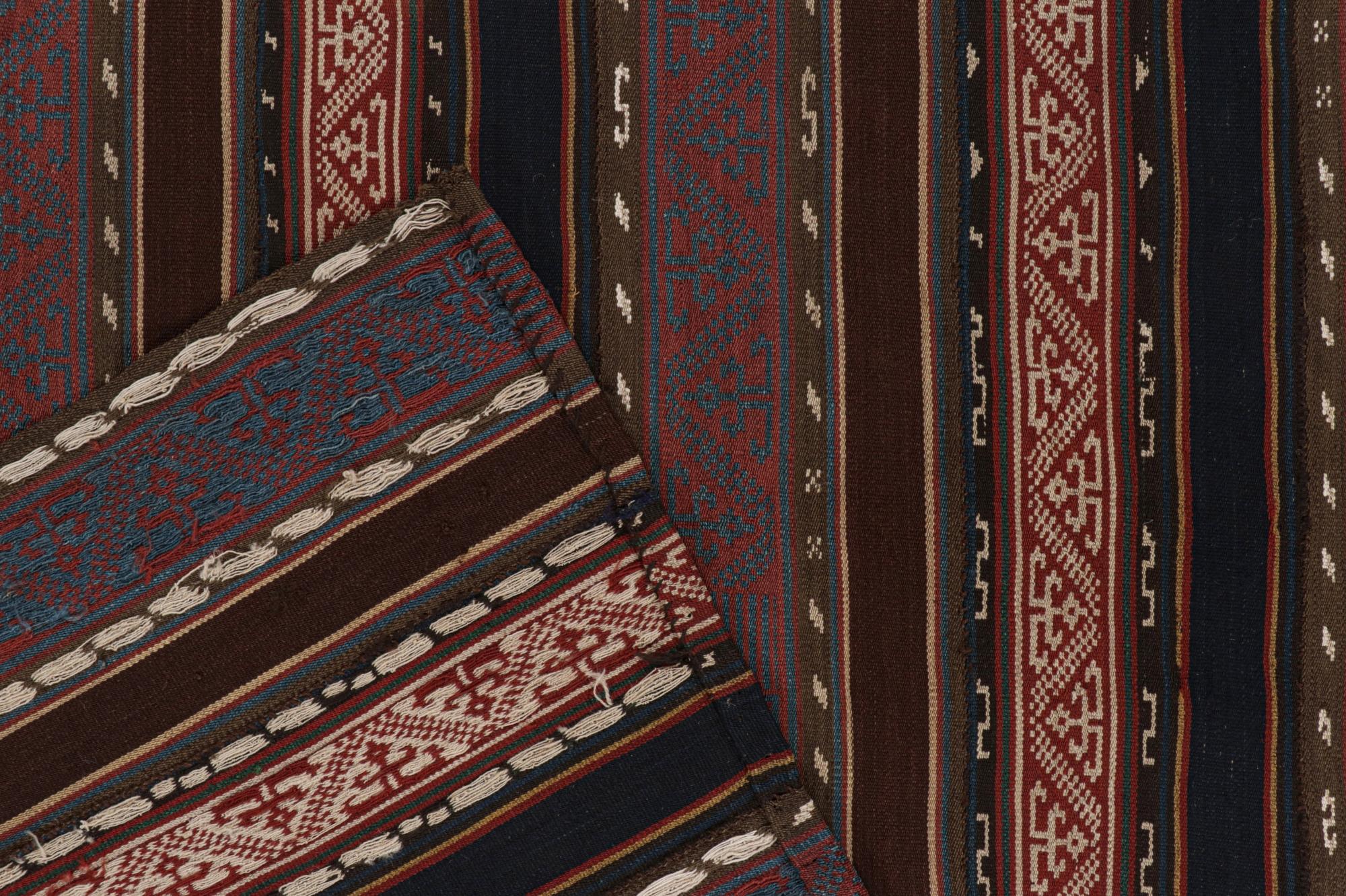 Wool Vintage Persian Jajim Kilim in Red, Blue & Brown Patterns For Sale