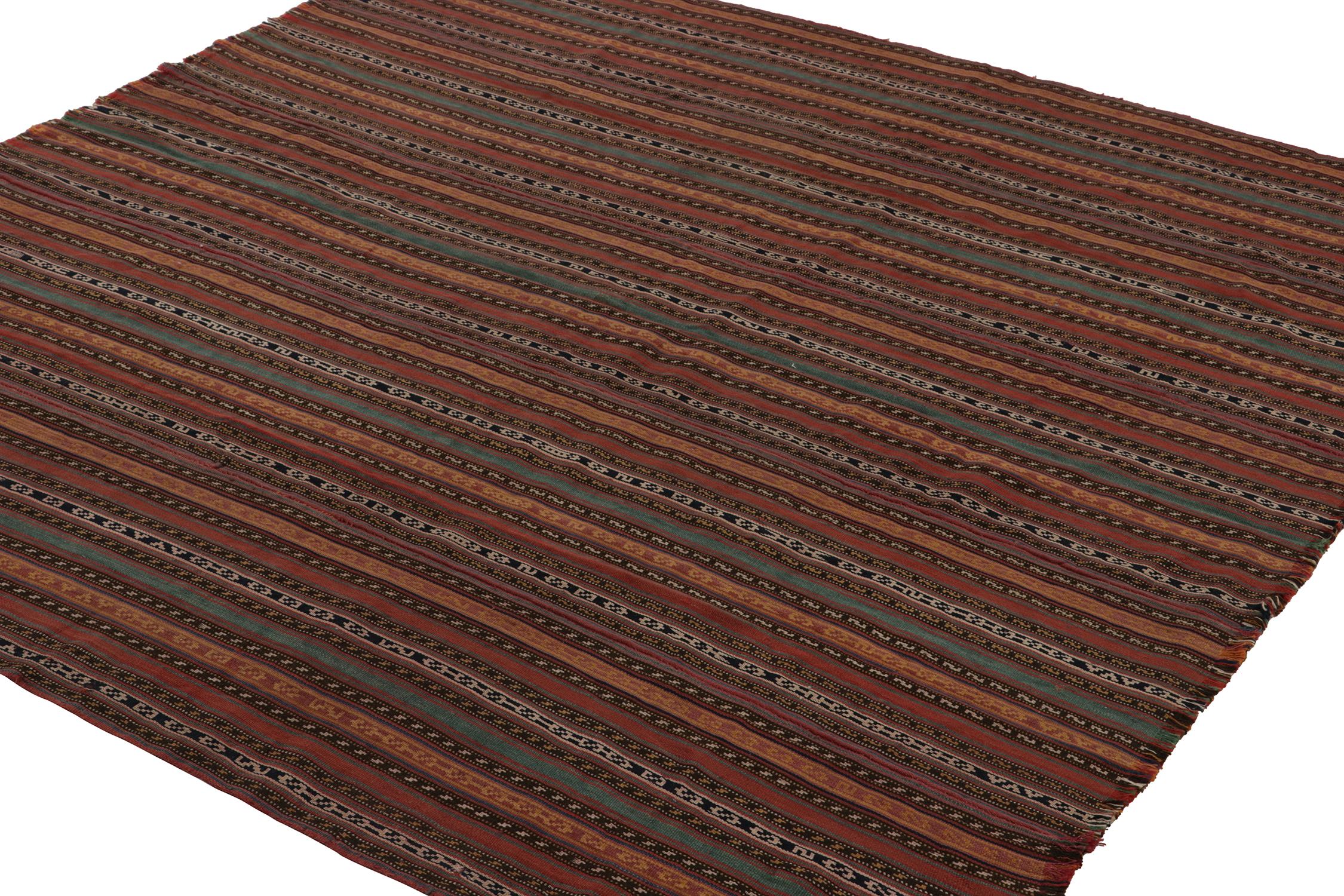 Hand-Knotted Vintage Persian Jajim Tribal Kilim in Polychromatic Stripes, by Rug & Kilim For Sale