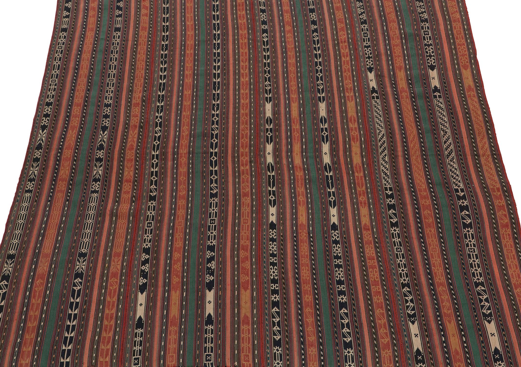 Hand-Knotted Vintage Persian Jajim Tribal Kilim in Polychromatic Stripes by Rug & Kilim For Sale