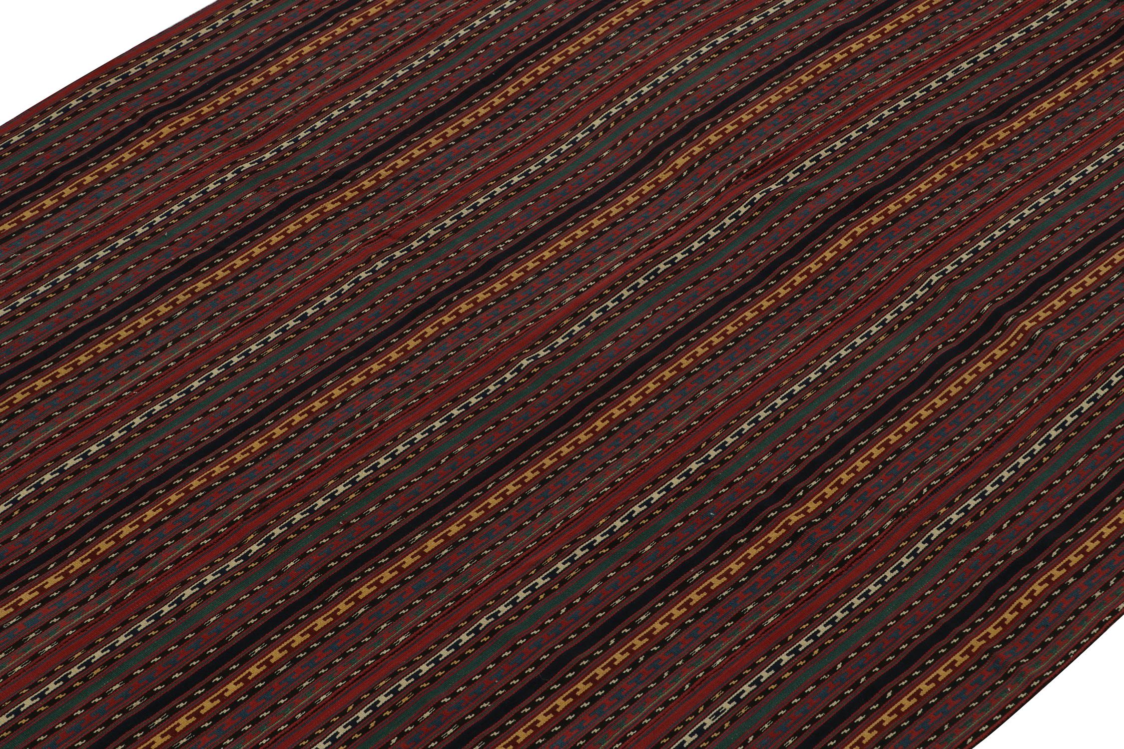Hand-Knotted Vintage Persian Jajim Tribal Kilim in Polychromatic Stripes, by Rug & Kilim For Sale