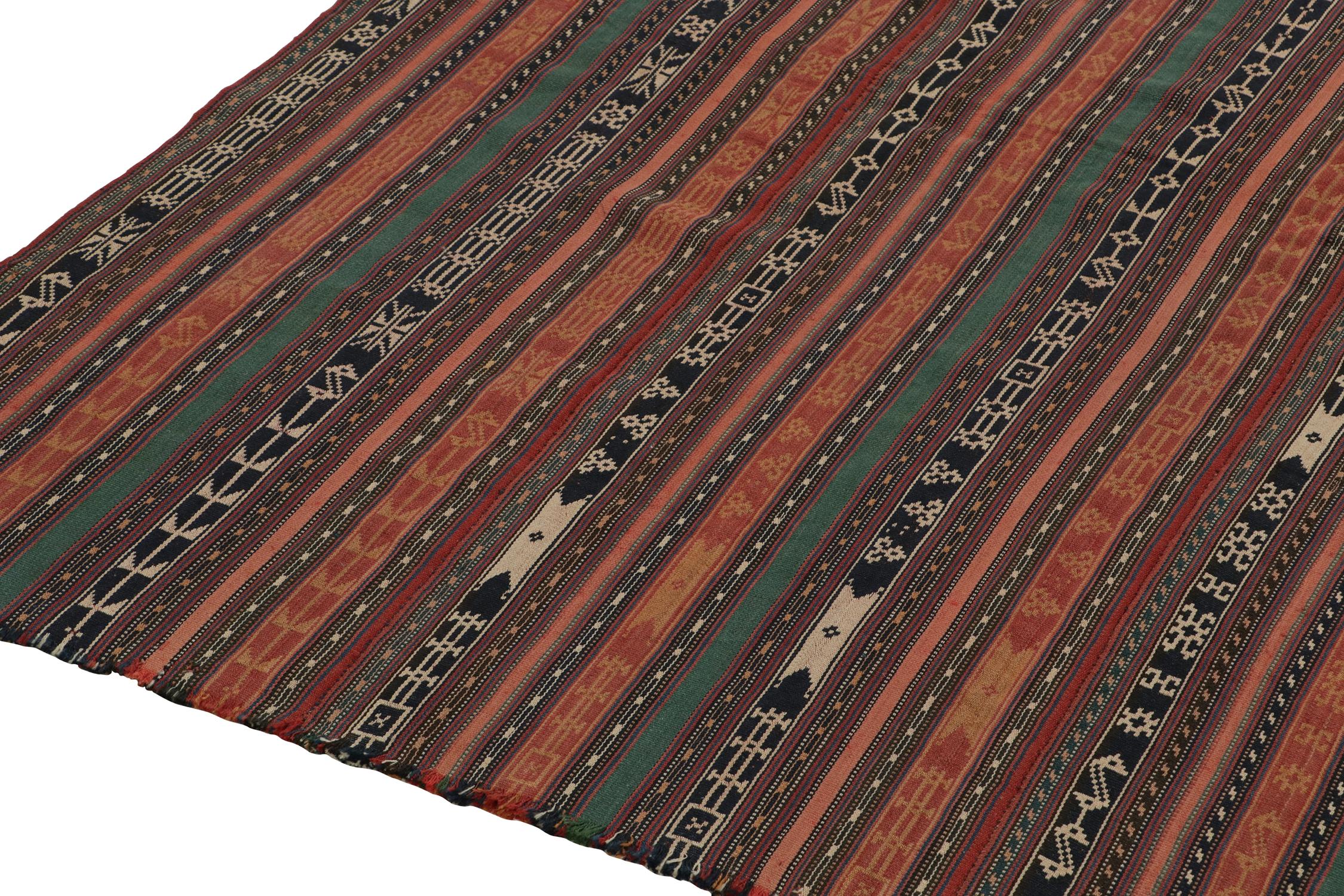 Mid-20th Century Vintage Persian Jajim Tribal Kilim in Polychromatic Stripes by Rug & Kilim For Sale