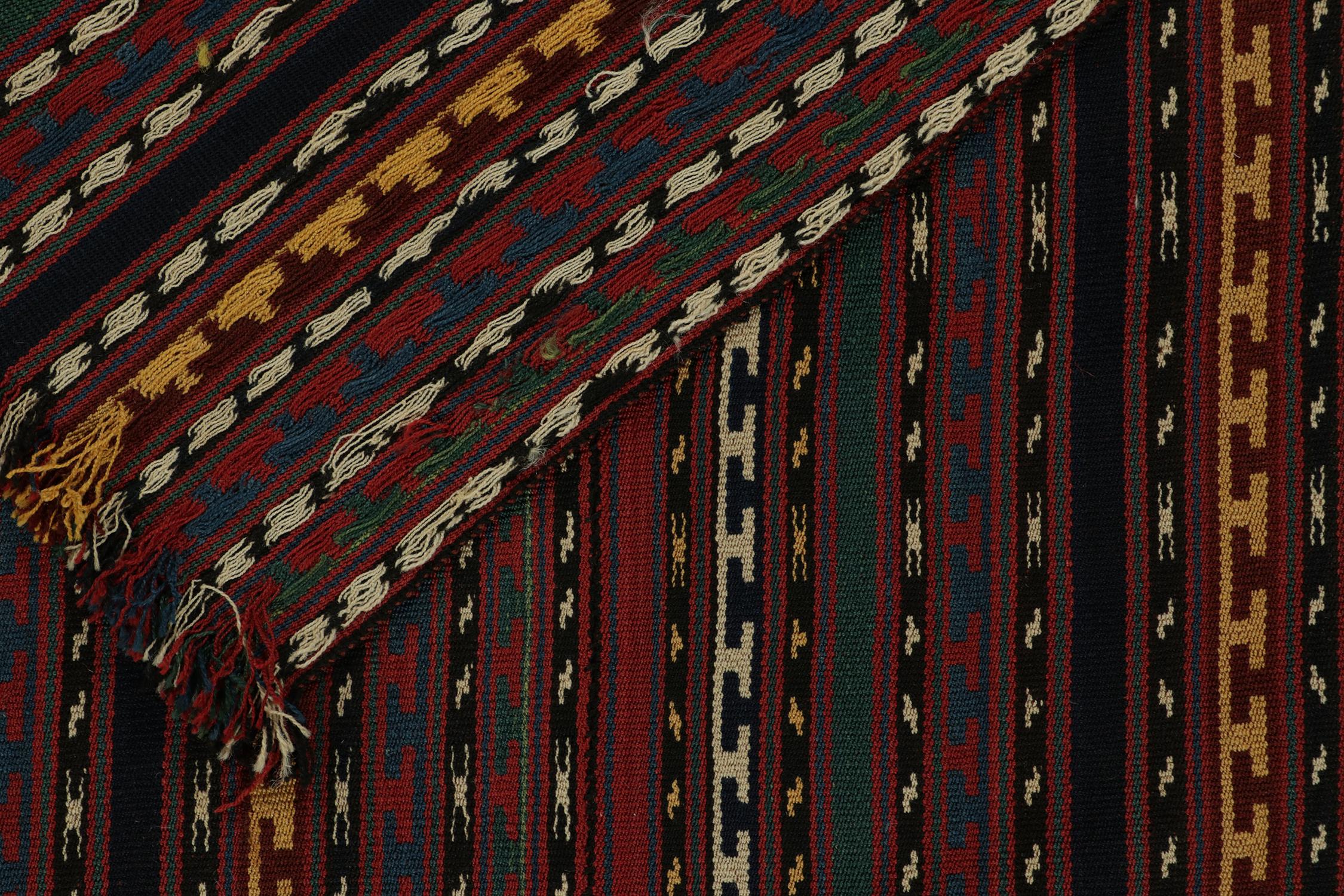 Wool Vintage Persian Jajim Tribal Kilim in Polychromatic Stripes, by Rug & Kilim For Sale