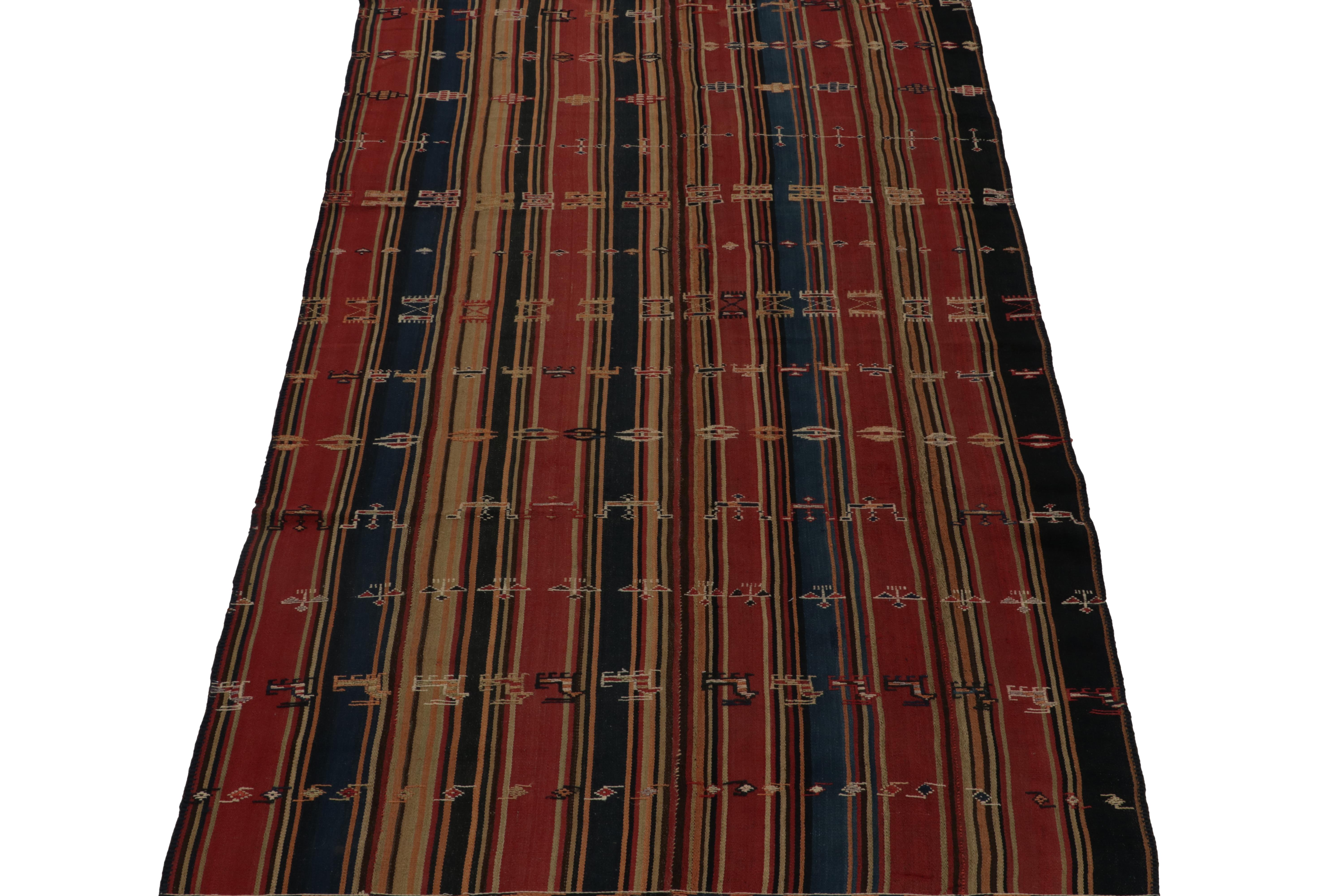 Hand-Knotted Vintage Persian Jajim Tribal Kilim Rug in Polychromatic Stripes, by Rug & Kilim For Sale