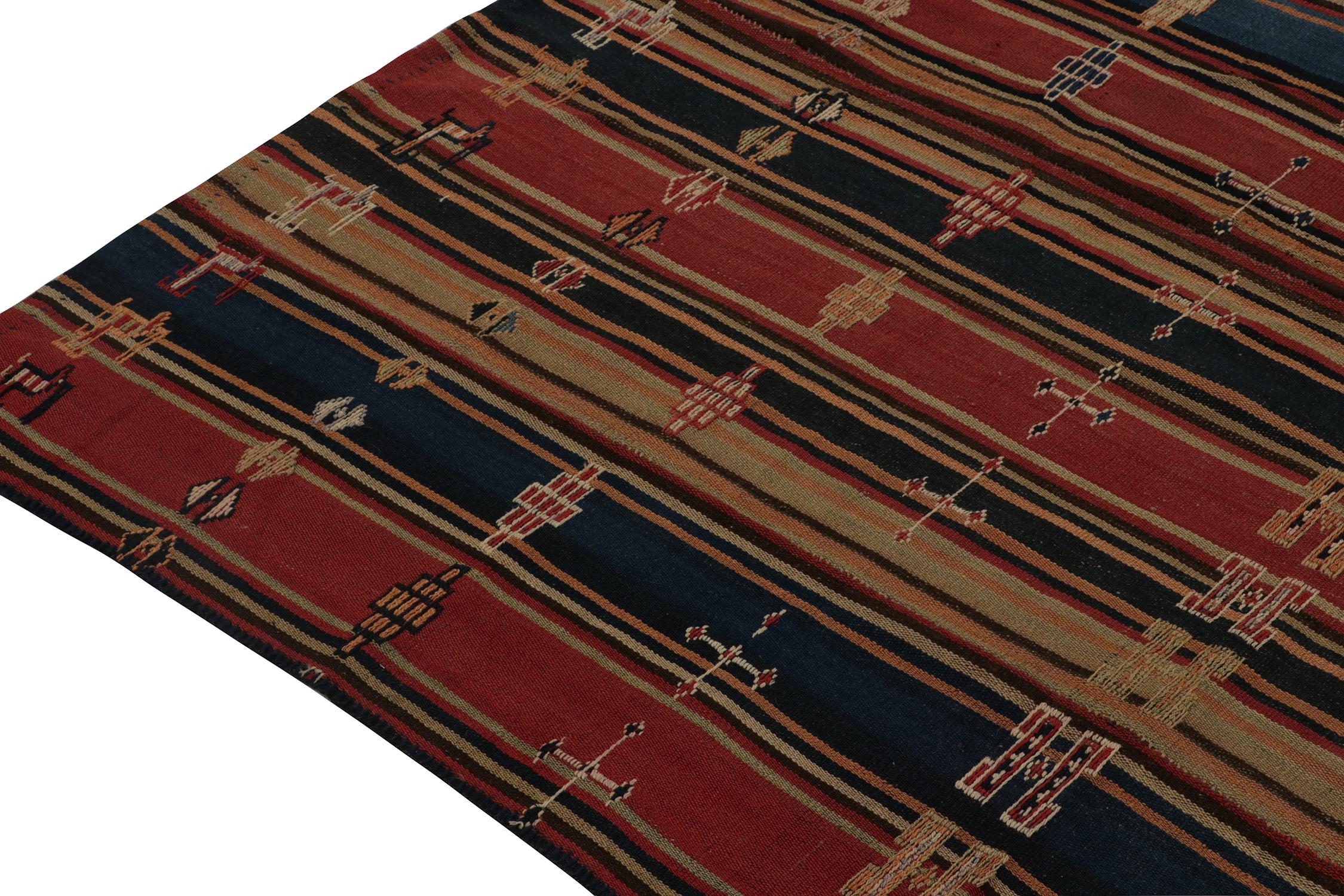 Mid-20th Century Vintage Persian Jajim Tribal Kilim Rug in Polychromatic Stripes, by Rug & Kilim For Sale