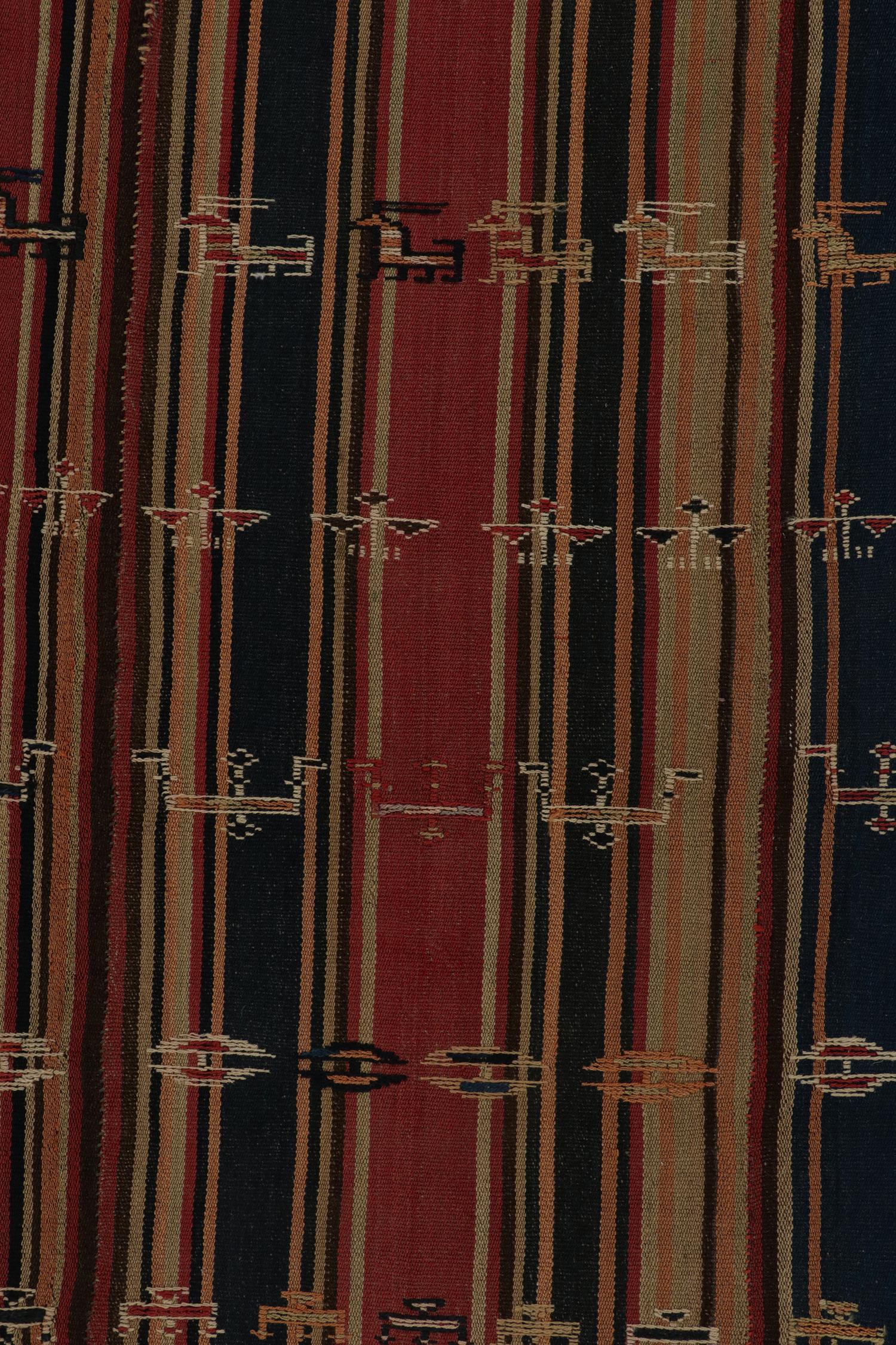 Wool Vintage Persian Jajim Tribal Kilim Rug in Polychromatic Stripes, by Rug & Kilim For Sale