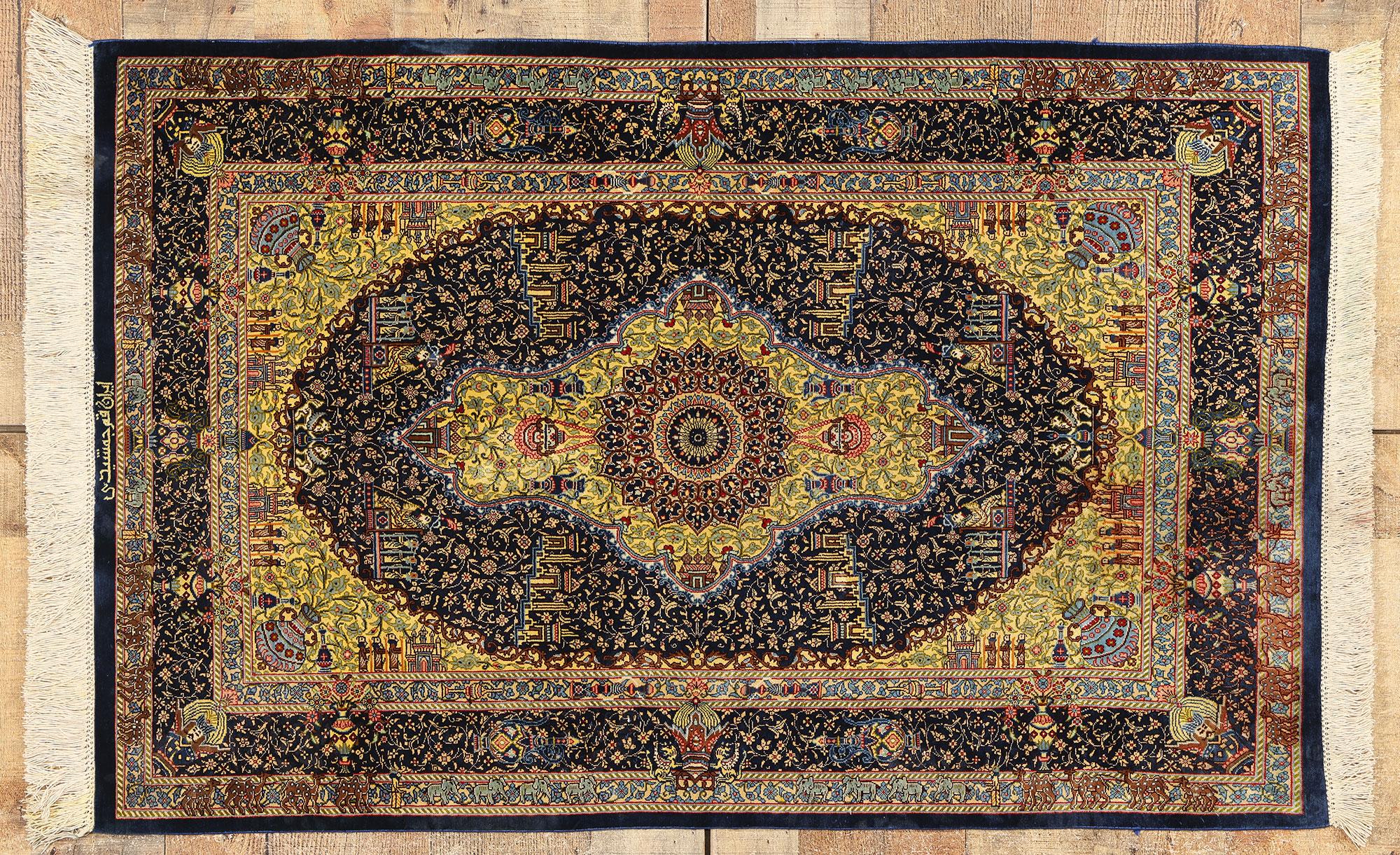Vintage Persian Jamshidi Silk Qum Rug, Timeless Allure Meets Islamic Enchantment For Sale 5