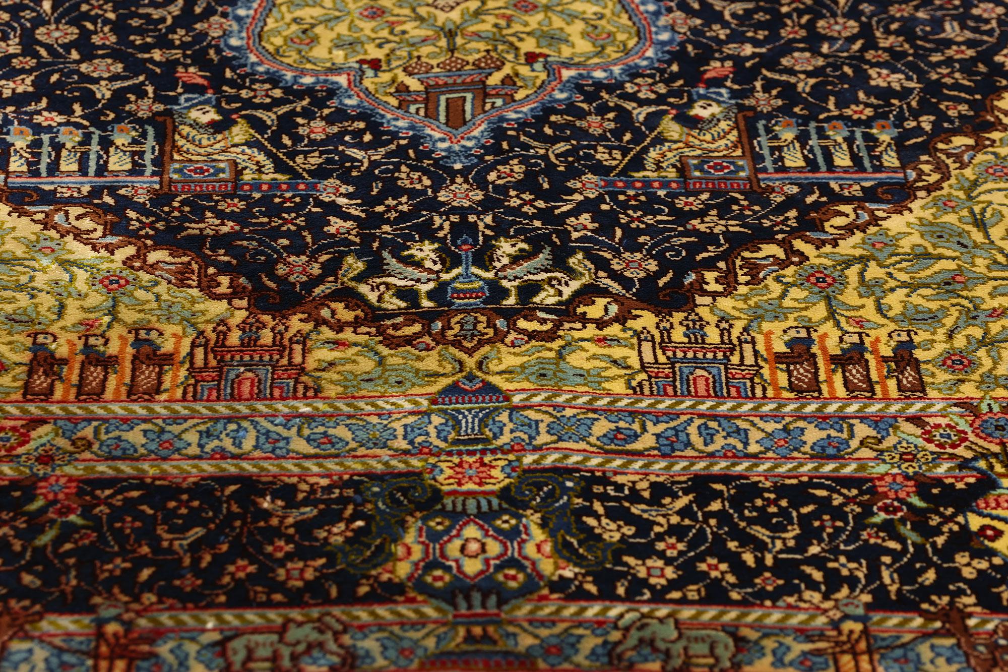 Vintage Persian Jamshidi Silk Qum Rug, Timeless Allure Meets Islamic Enchantment In Good Condition For Sale In Dallas, TX