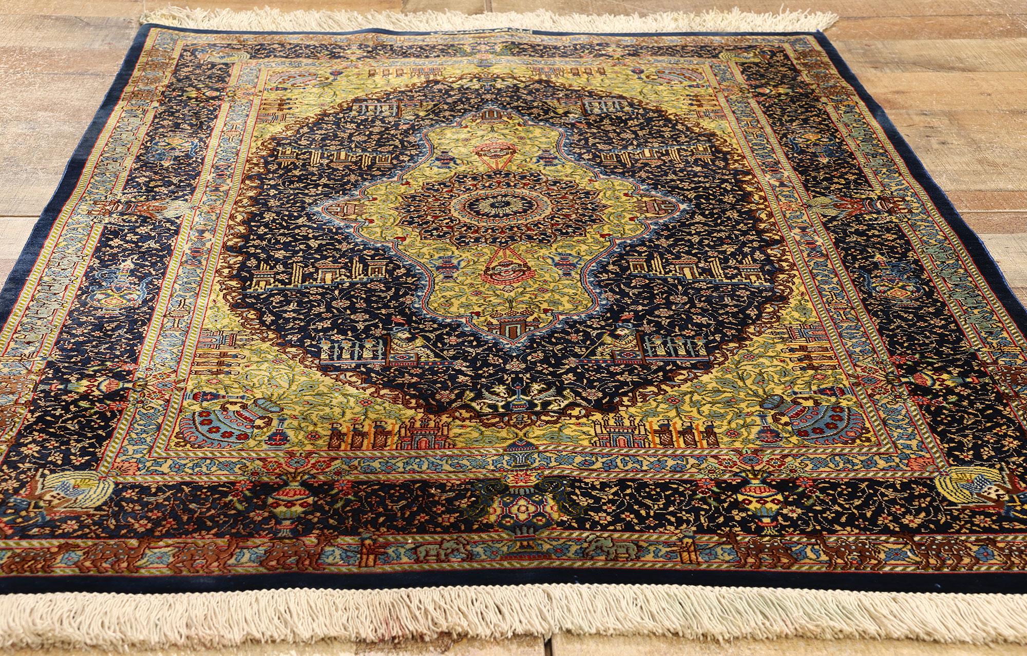Vintage Persian Jamshidi Silk Qum Rug, Timeless Allure Meets Islamic Enchantment For Sale 3