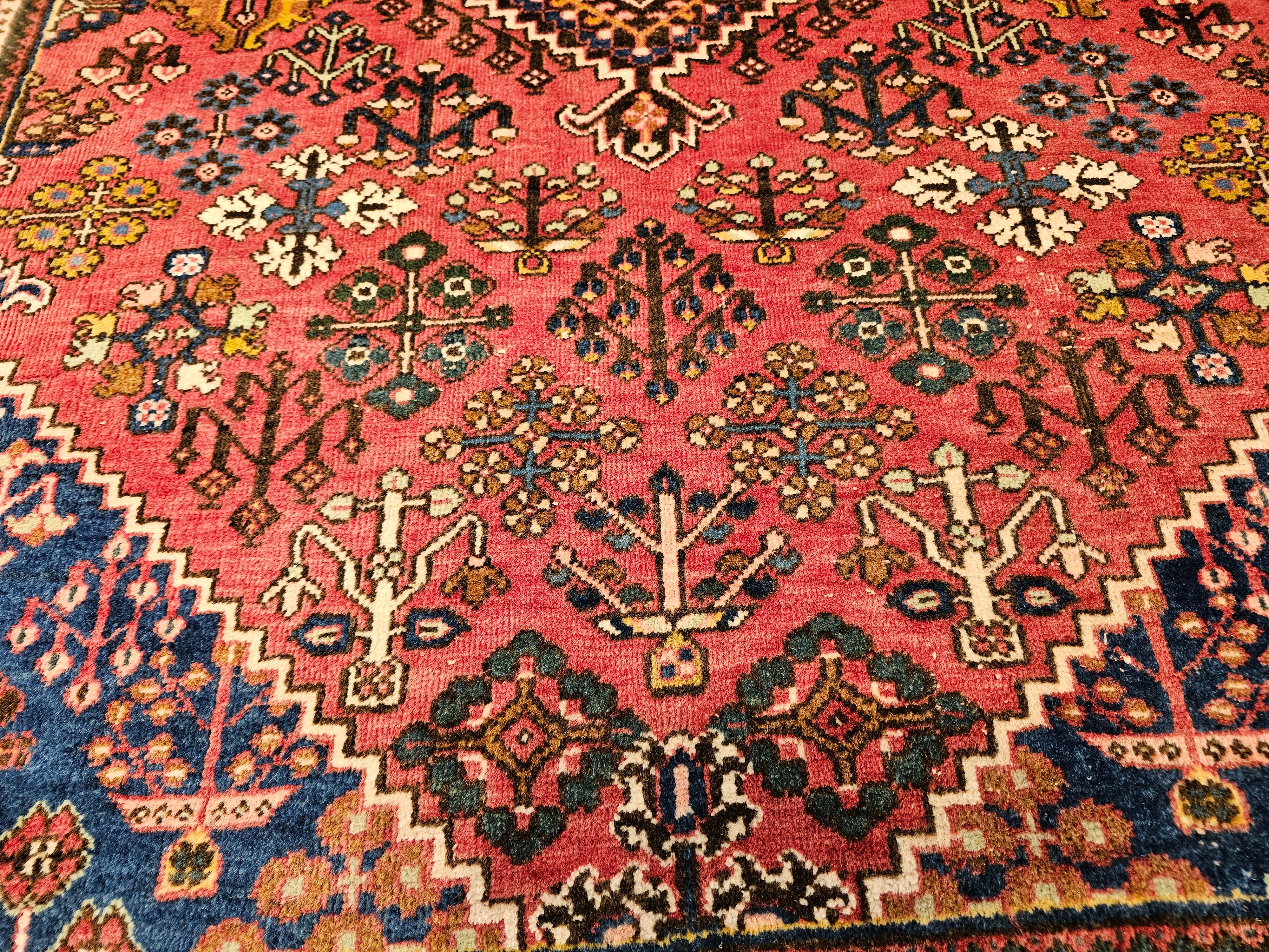 Vintage Persian Joshaghan Rug in a Geometric Pattern in Rust Red, French Blue, G For Sale 2