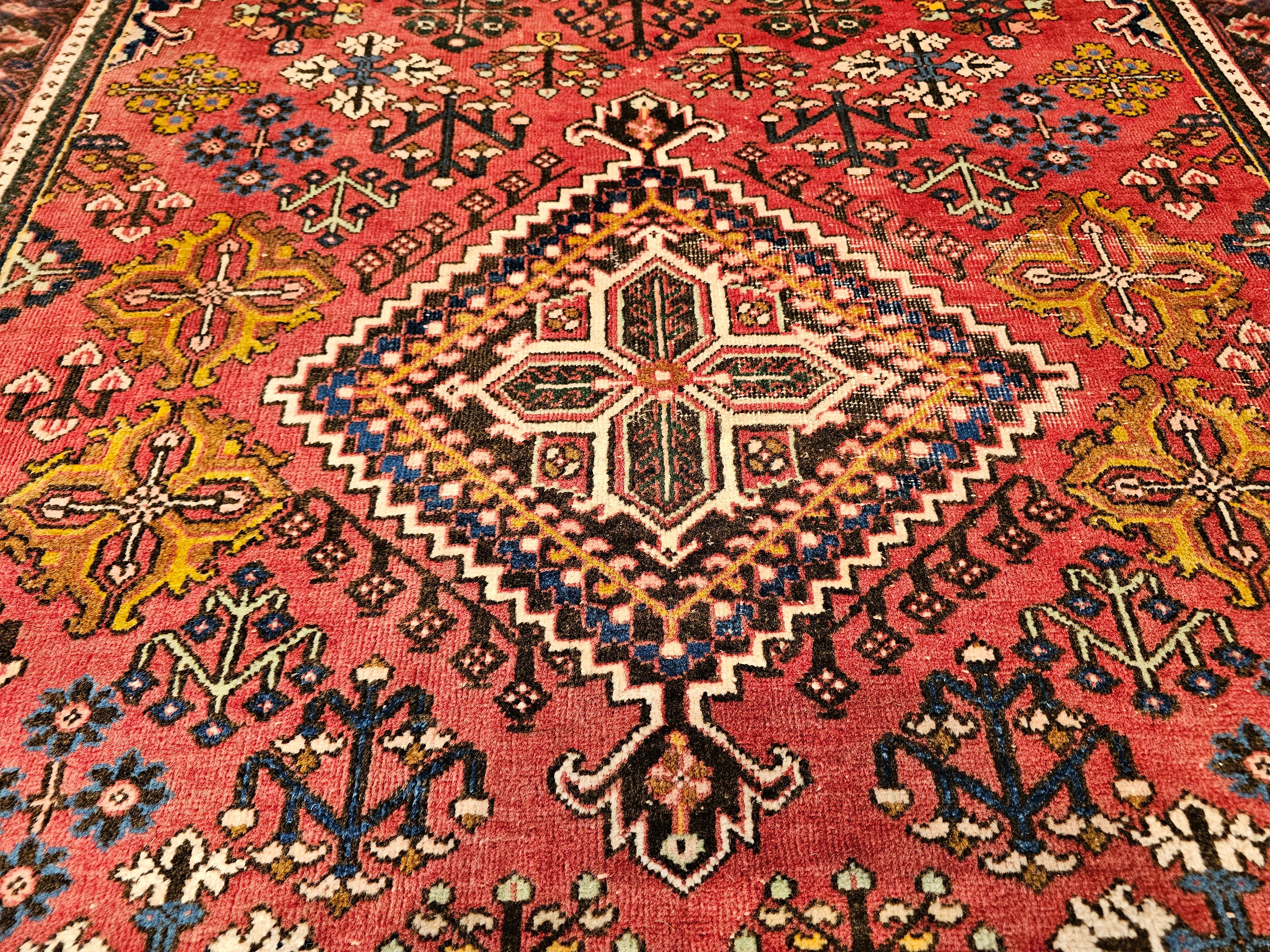 Vintage Persian Joshaghan Rug in a Geometric Pattern in Rust Red, French Blue, G For Sale 3