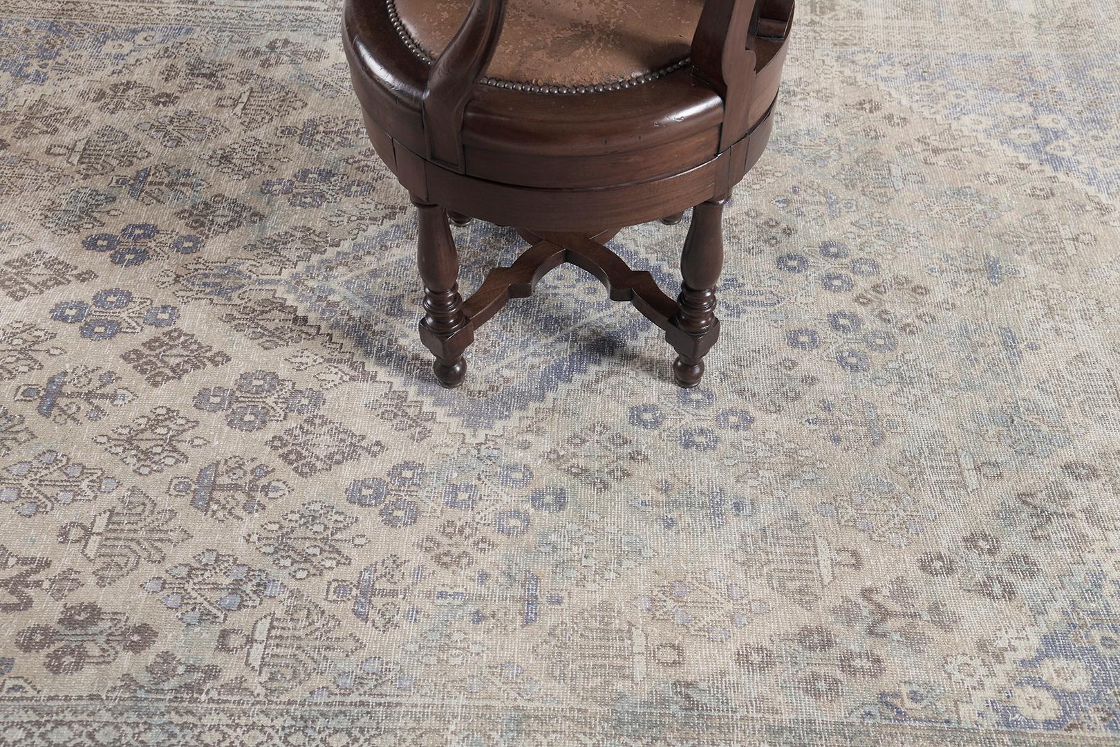 Refurbish your little sanctuary with our very own Joshegan Design rug made out of beautiful silk. All the blooming embellishments and symbolic elements blend and form into a stunning panel pattern. Its neutral tone palette added to the individuality
