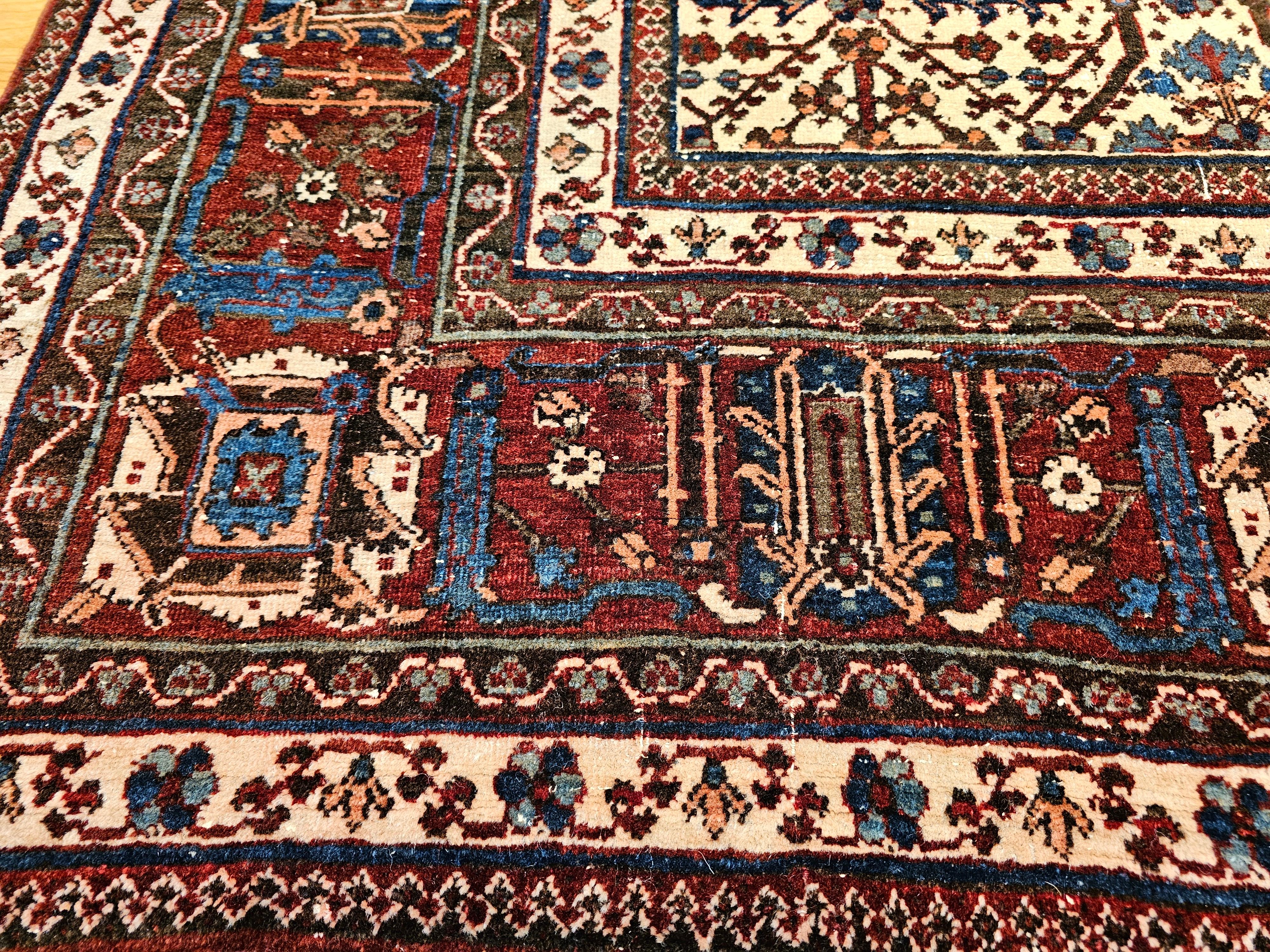 Persischer Joshegan in Allover Weeping Willow-Muster in Elfenbein, Blau, Rot, Vintage im Angebot 2