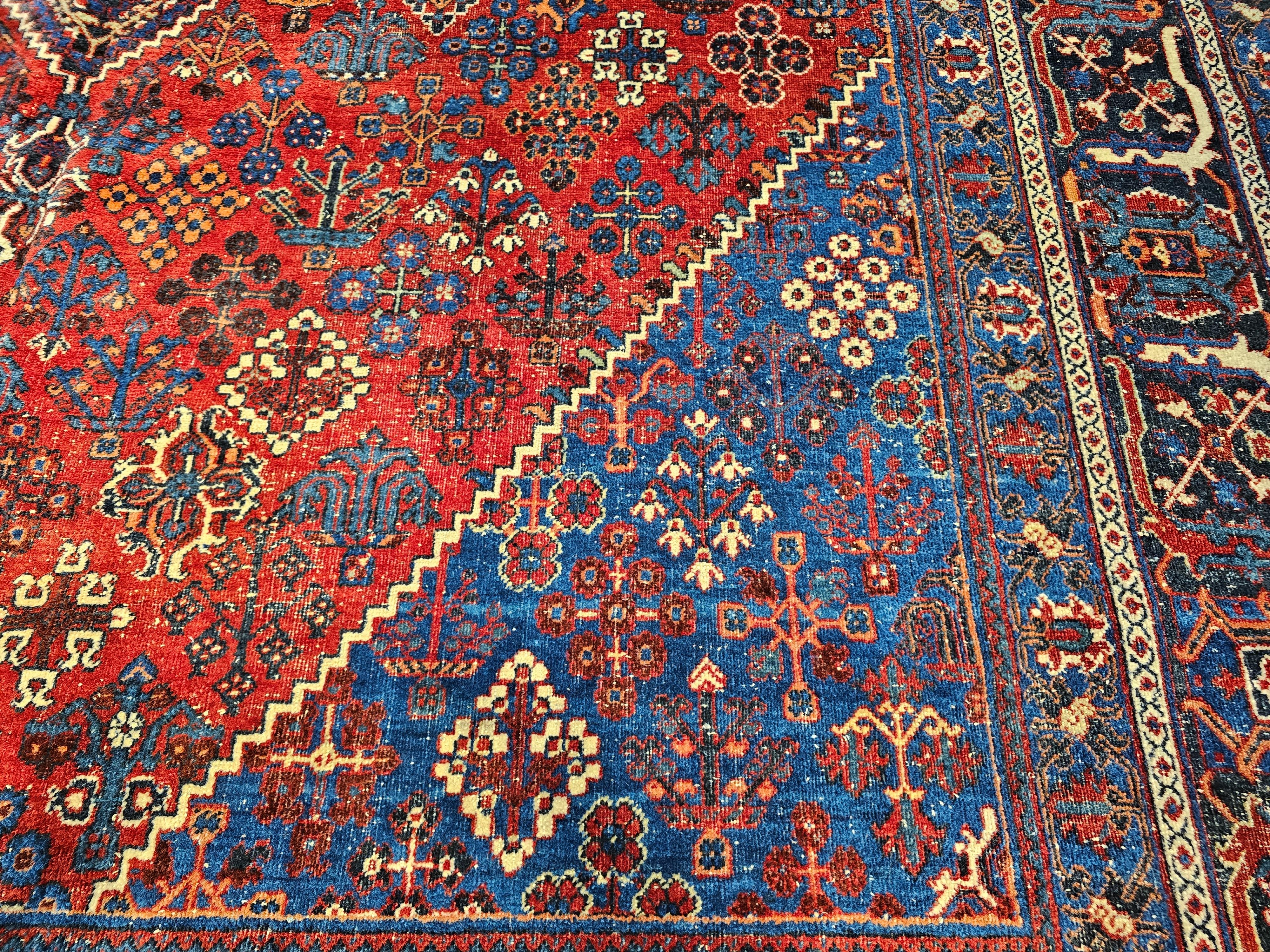 Vintage Persian Joshegan Rug in a Geometric Pattern in Rust Red, French Blue For Sale 2