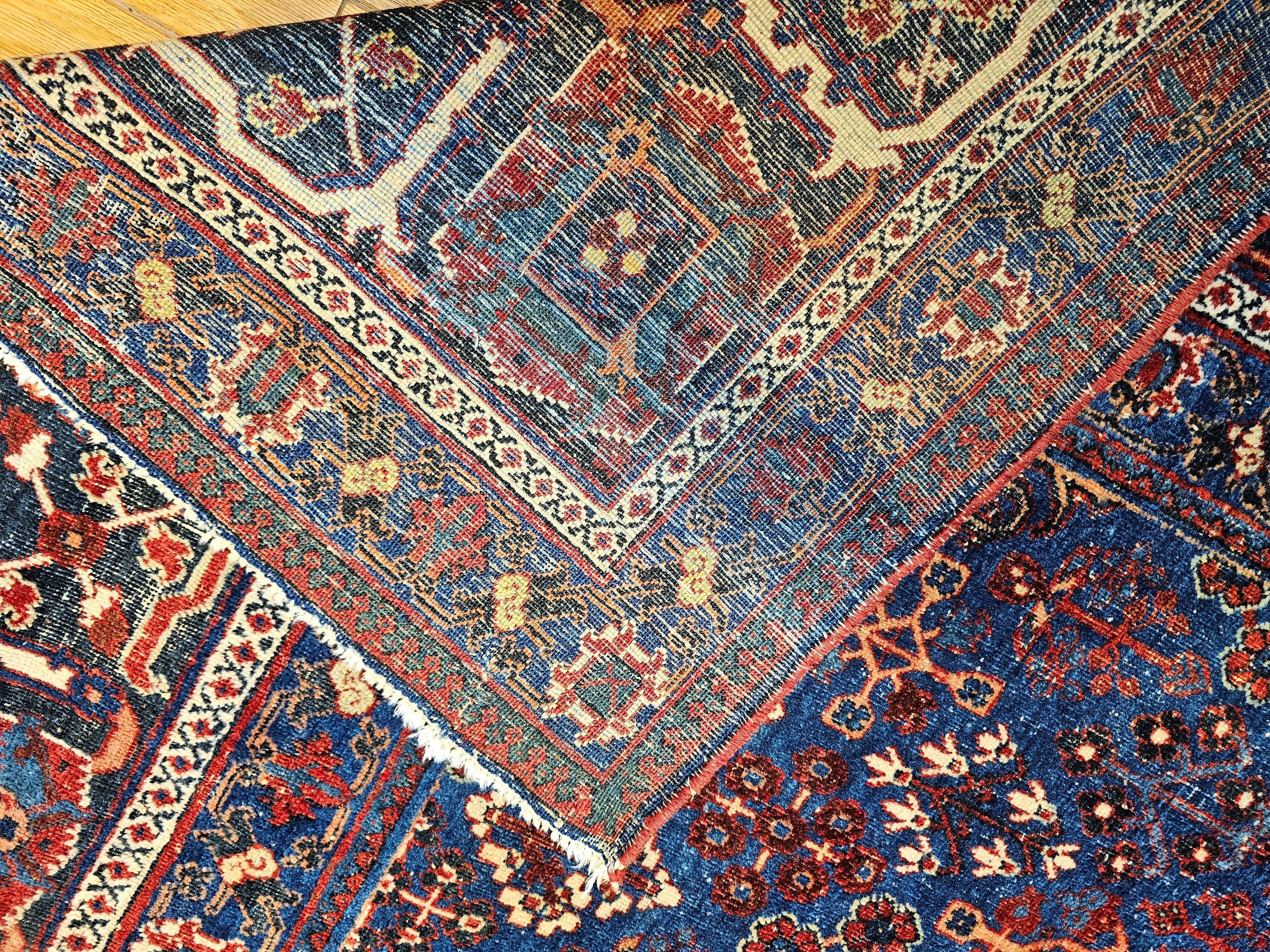 Vintage Persian Joshegan Rug in a Geometric Pattern in Rust Red, French Blue For Sale 3