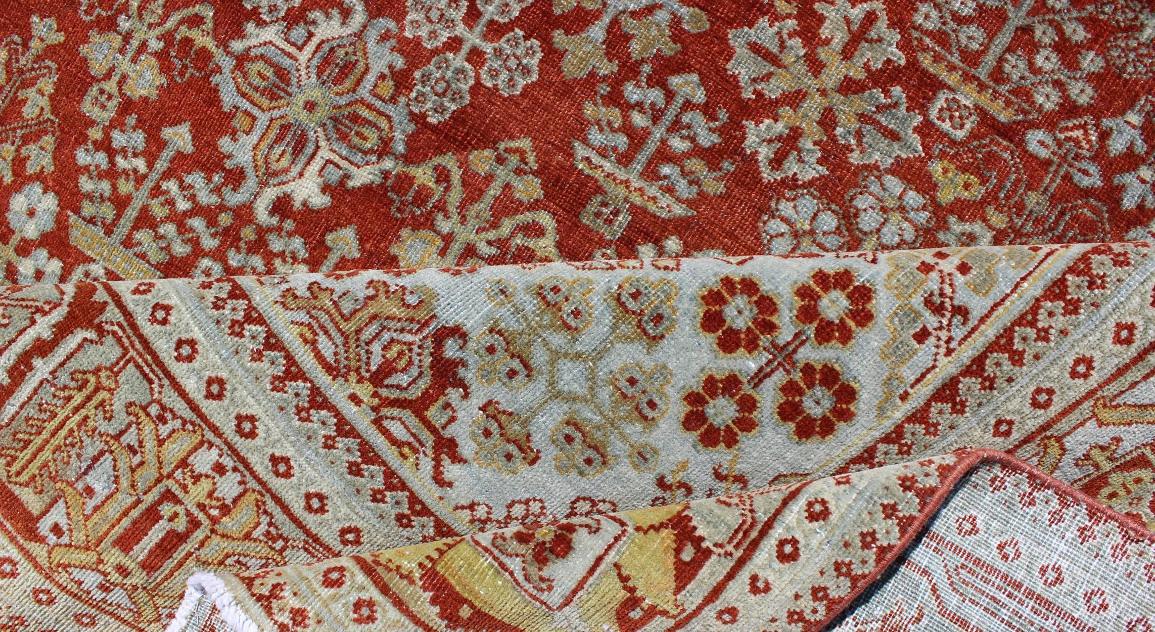 Antique Persian Joshegan Rug with Geometric Medallion Design in Rust and Ivory In Good Condition For Sale In Atlanta, GA