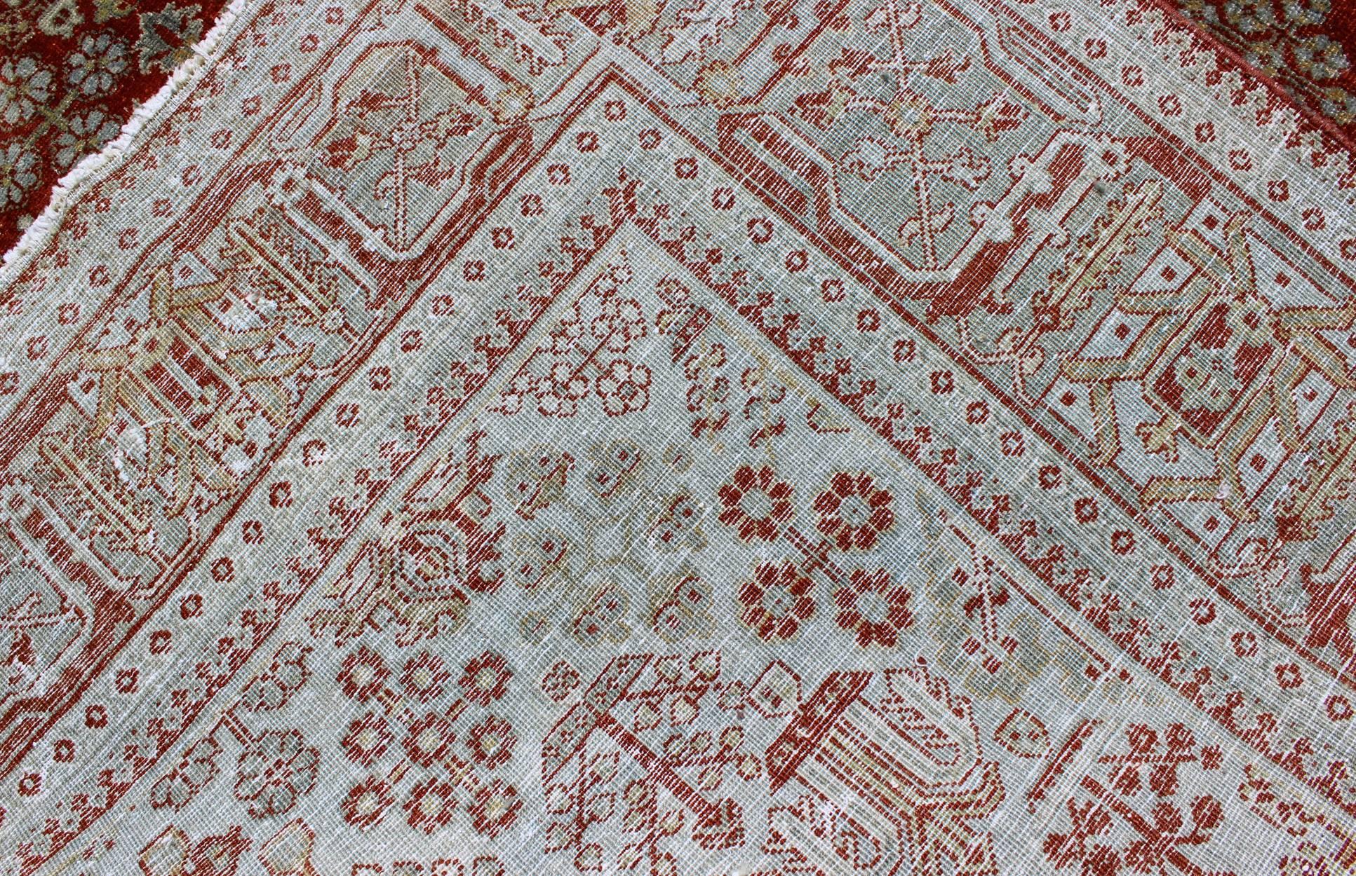 20th Century Antique Persian Joshegan Rug with Geometric Medallion Design in Rust and Ivory For Sale