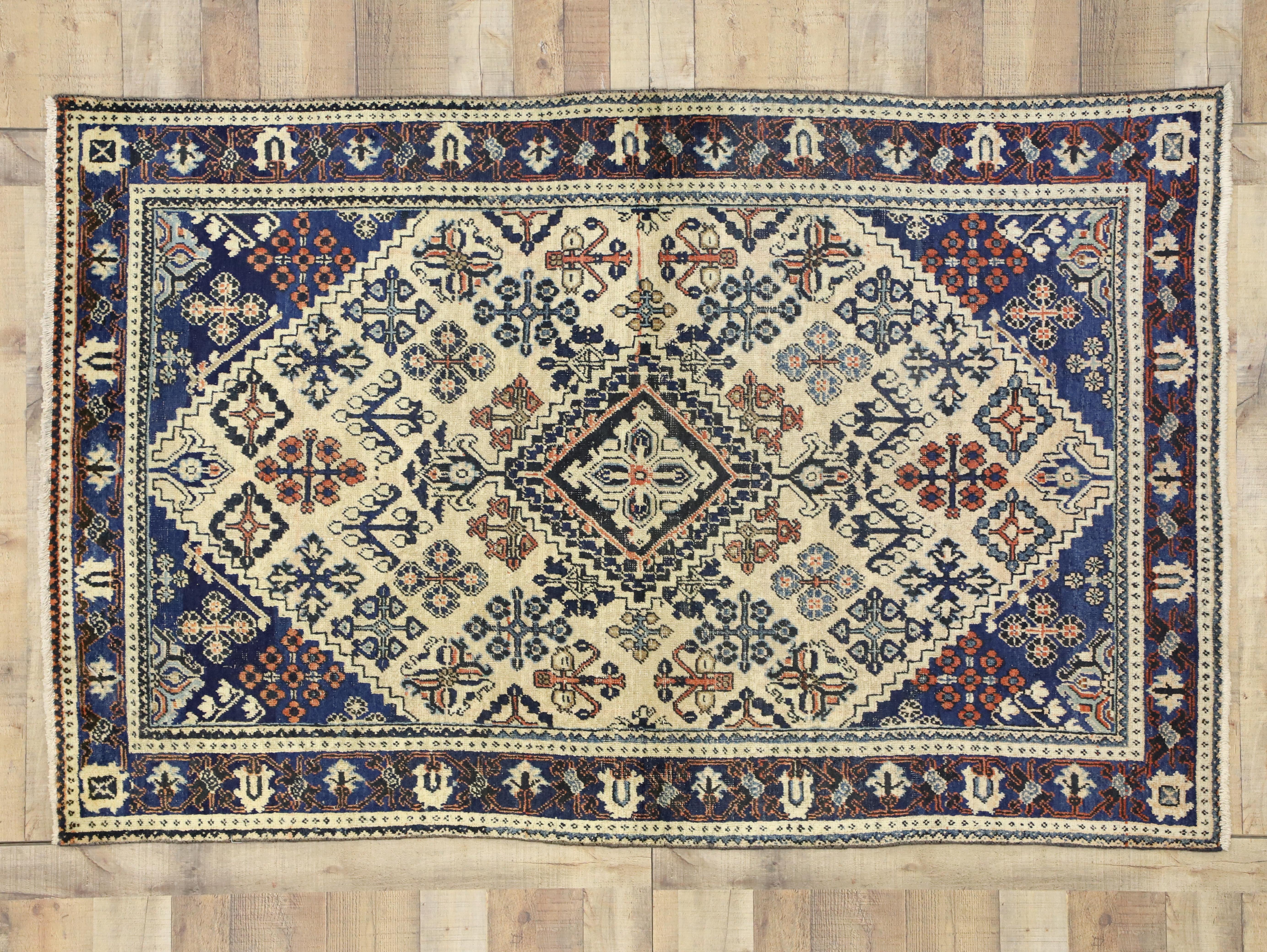 Vintage Persian Joshegan Rug with Modern Italian Farmhouse Style In Good Condition For Sale In Dallas, TX