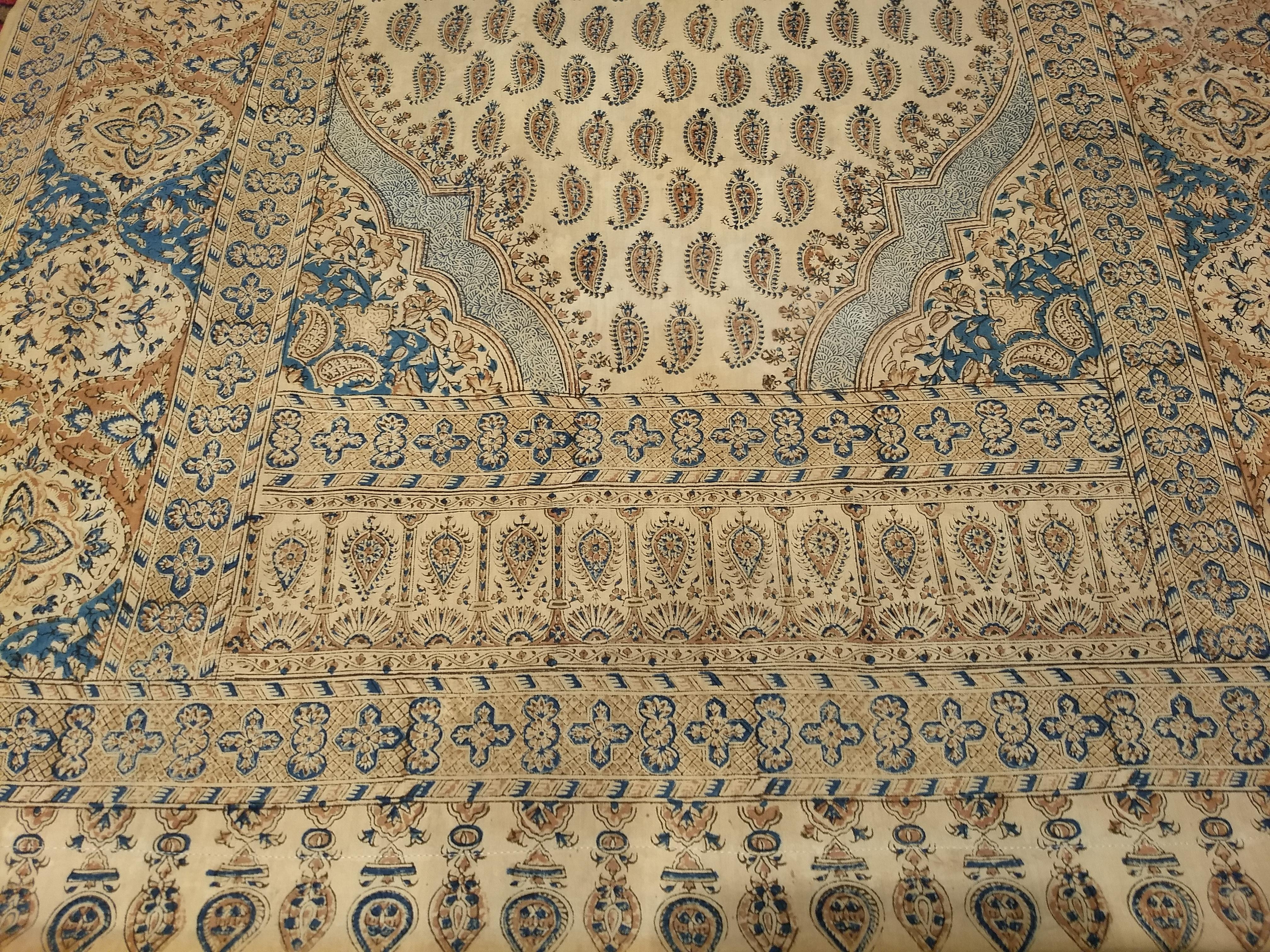 Vintage Persian Hand-Crafted Kalamkar Block Print Textile with a Paisley Pattern 7