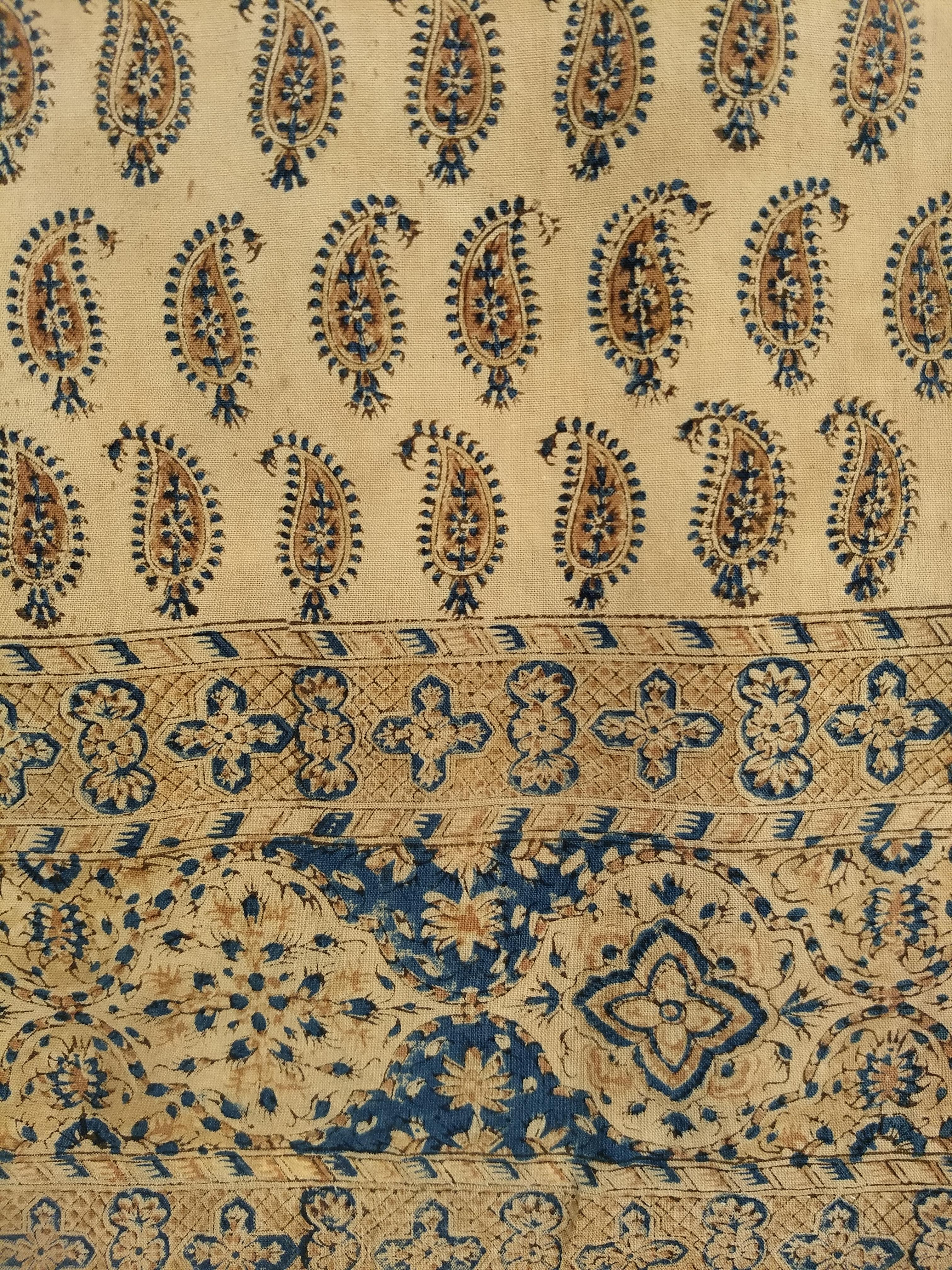Cotton Vintage Persian Hand-Crafted Kalamkar Block Print Textile with a Paisley Pattern