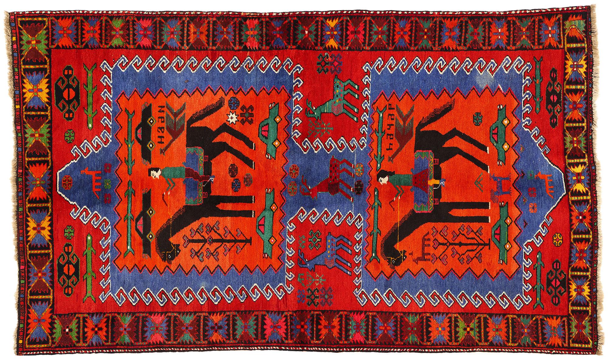 Vintage Persian Karabagh Pictorial Carpet For Sale 3
