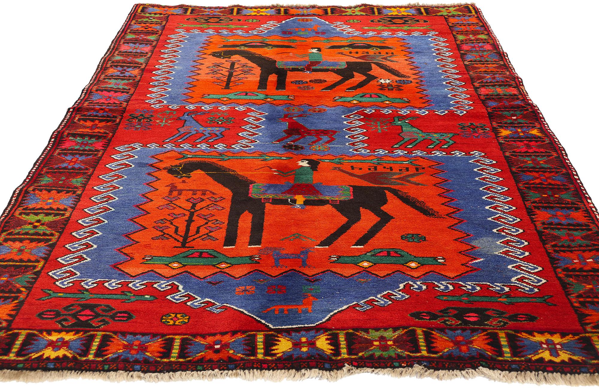 Tabriz Vintage Persian Karabagh Pictorial Carpet For Sale