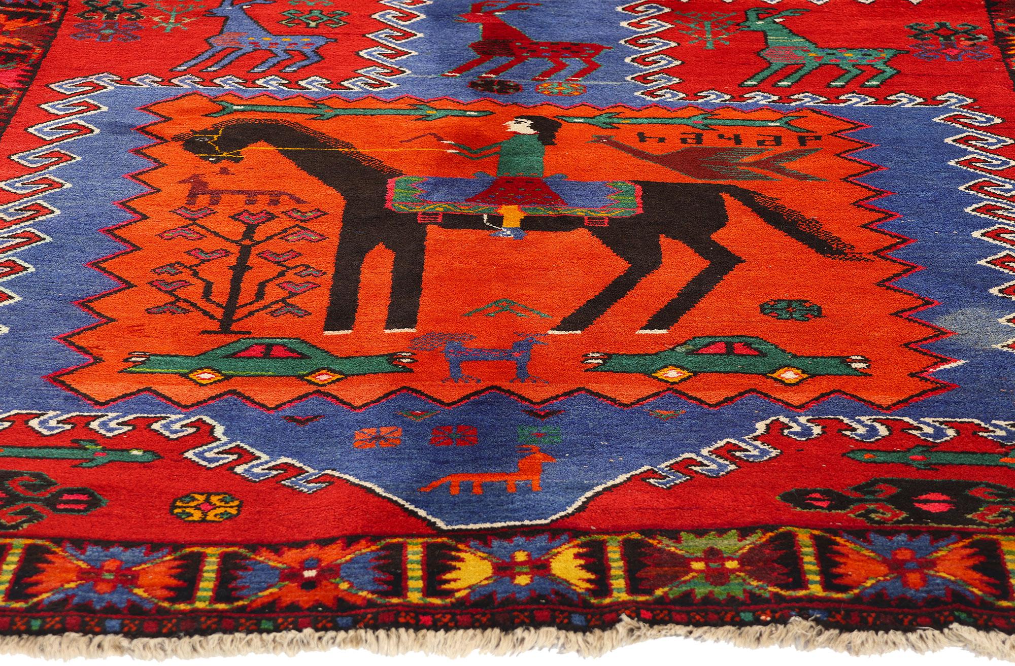 Hand-Knotted Vintage Persian Karabagh Pictorial Carpet For Sale