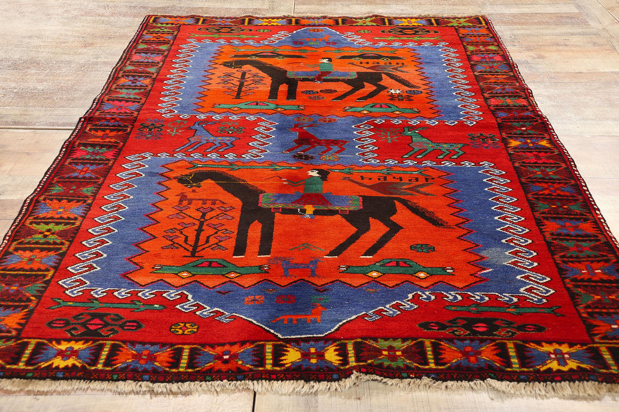 Vintage Persian Karabagh Pictorial Carpet For Sale 1