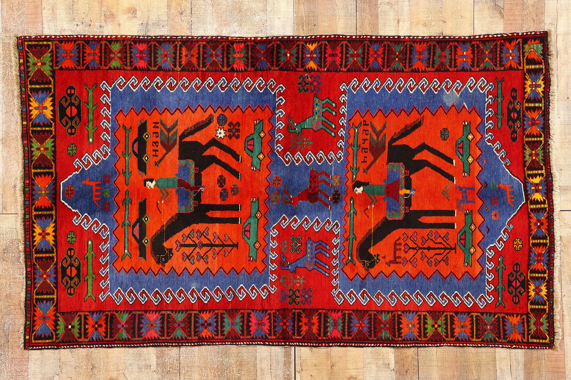 Vintage Persian Karabagh Pictorial Carpet For Sale 2