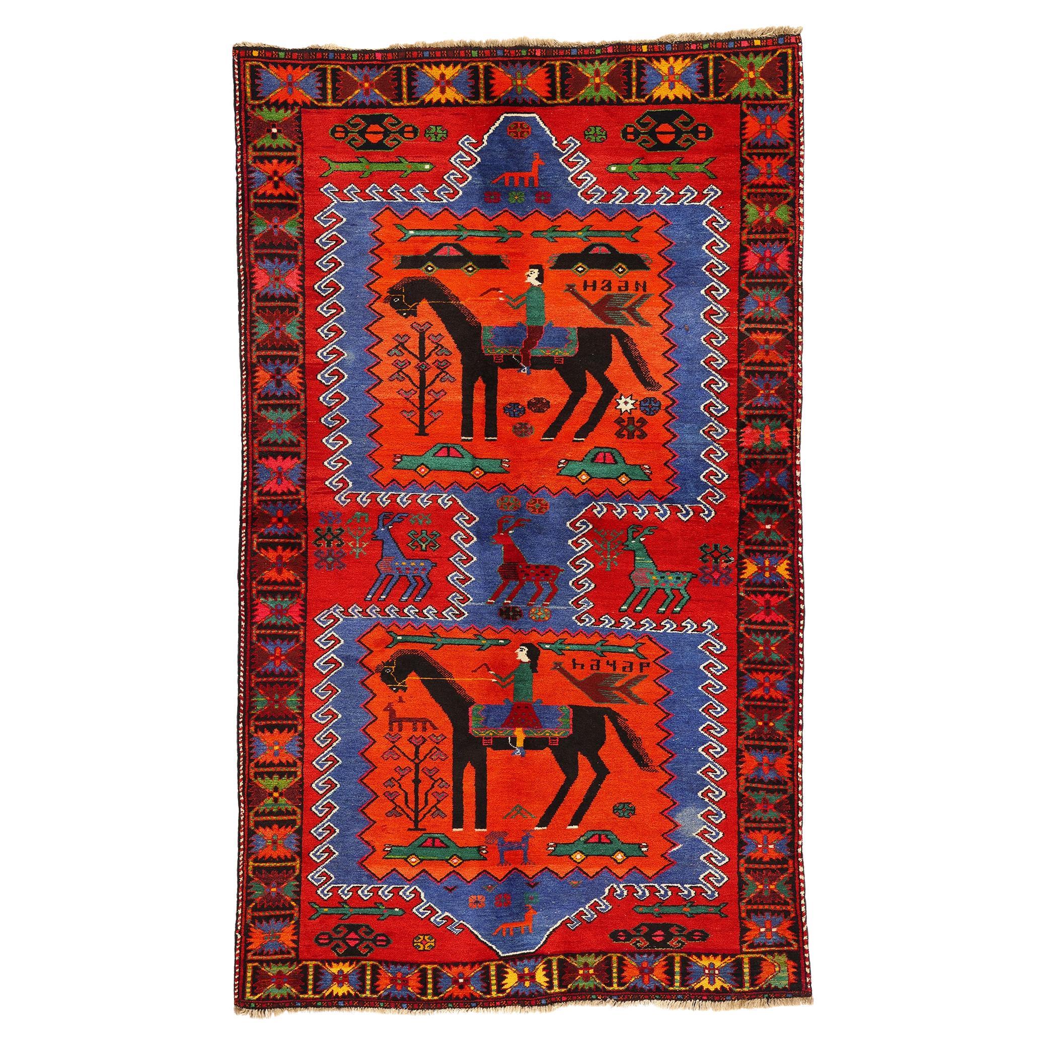 Vintage Persian Karabagh Pictorial Carpet For Sale