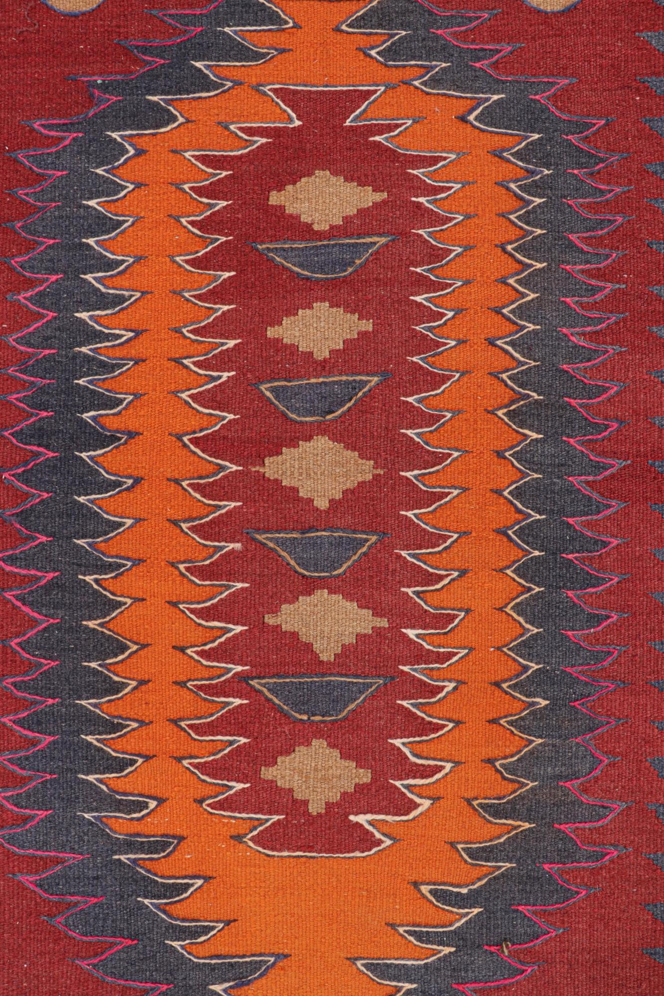 Tribal Vintage Persian Karadagh Kilim in Red & Orange-Blue Medallions For Sale