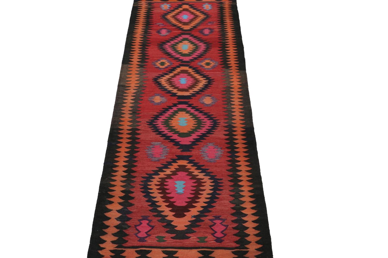 Hand-Knotted Vintage Persian Karadagh Kilim in Red with Vibrant Medallions For Sale