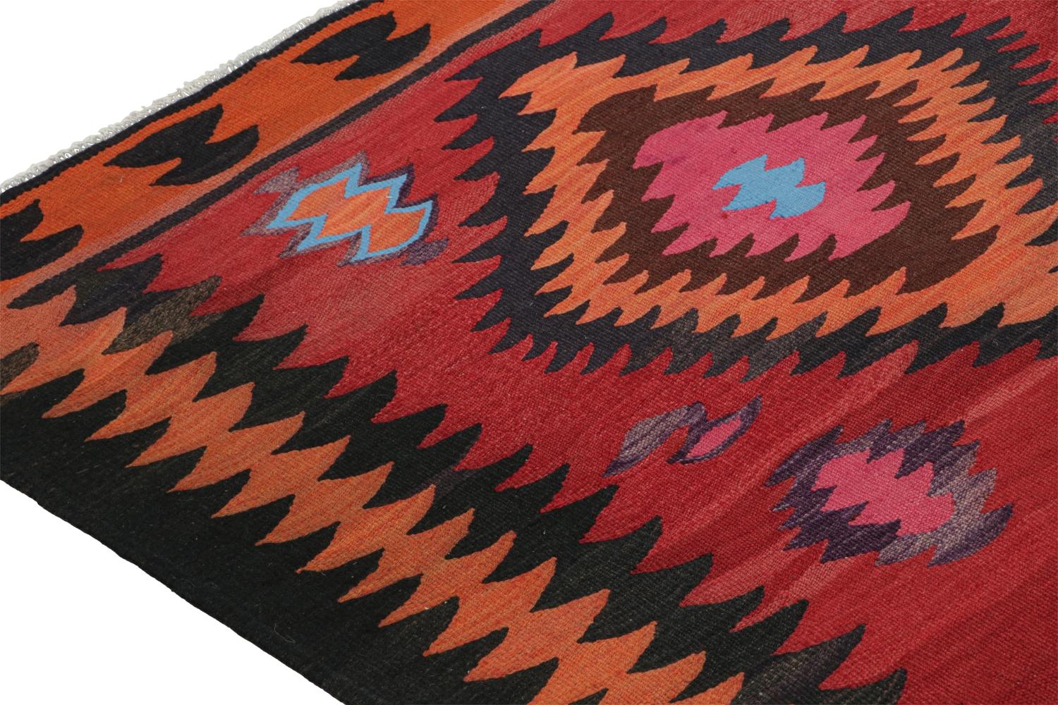 Mid-20th Century Vintage Persian Karadagh Kilim in Red with Vibrant Medallions For Sale