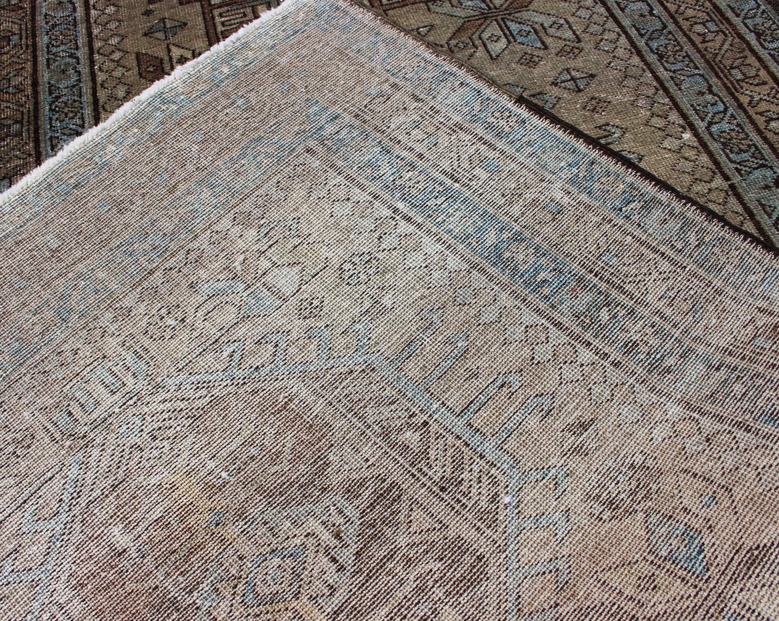 Vintage Persian Karadjeh Runner with Intricate Geometric Design in Blue & Brown For Sale 3