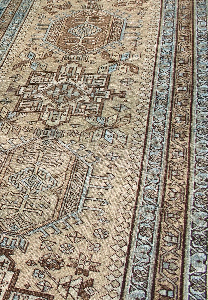Vintage Persian Karadjeh Runner with Intricate Geometric Design in Blue & Brown For Sale 2