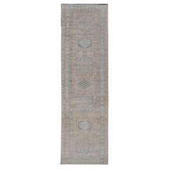 Vintage Persian Karadjeh Runner with Medallions in Earthy Tones and Light Blue
