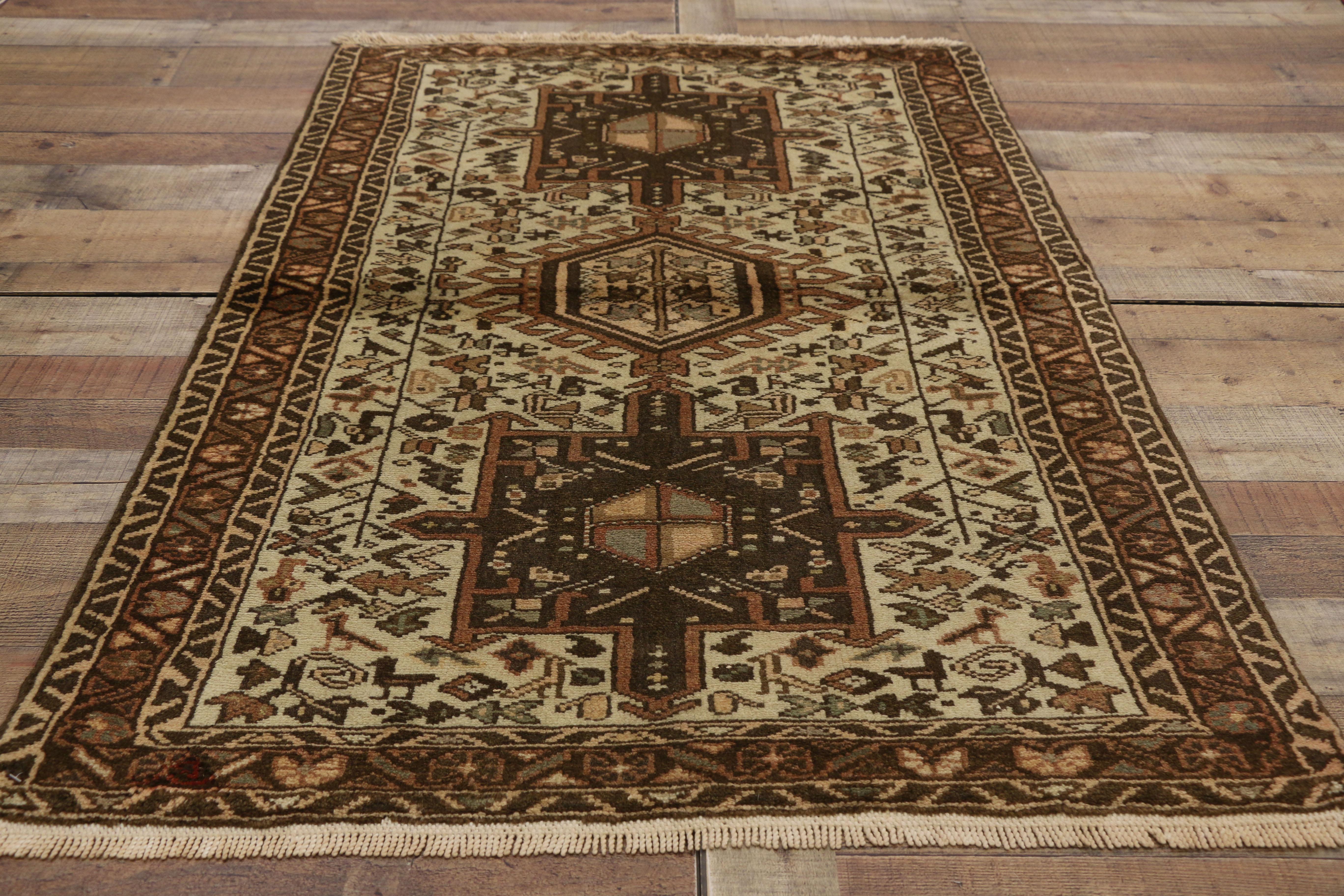 Vintage Persian Karaja Heriz Accent Rug with Mid-Century Modern Style For Sale 1