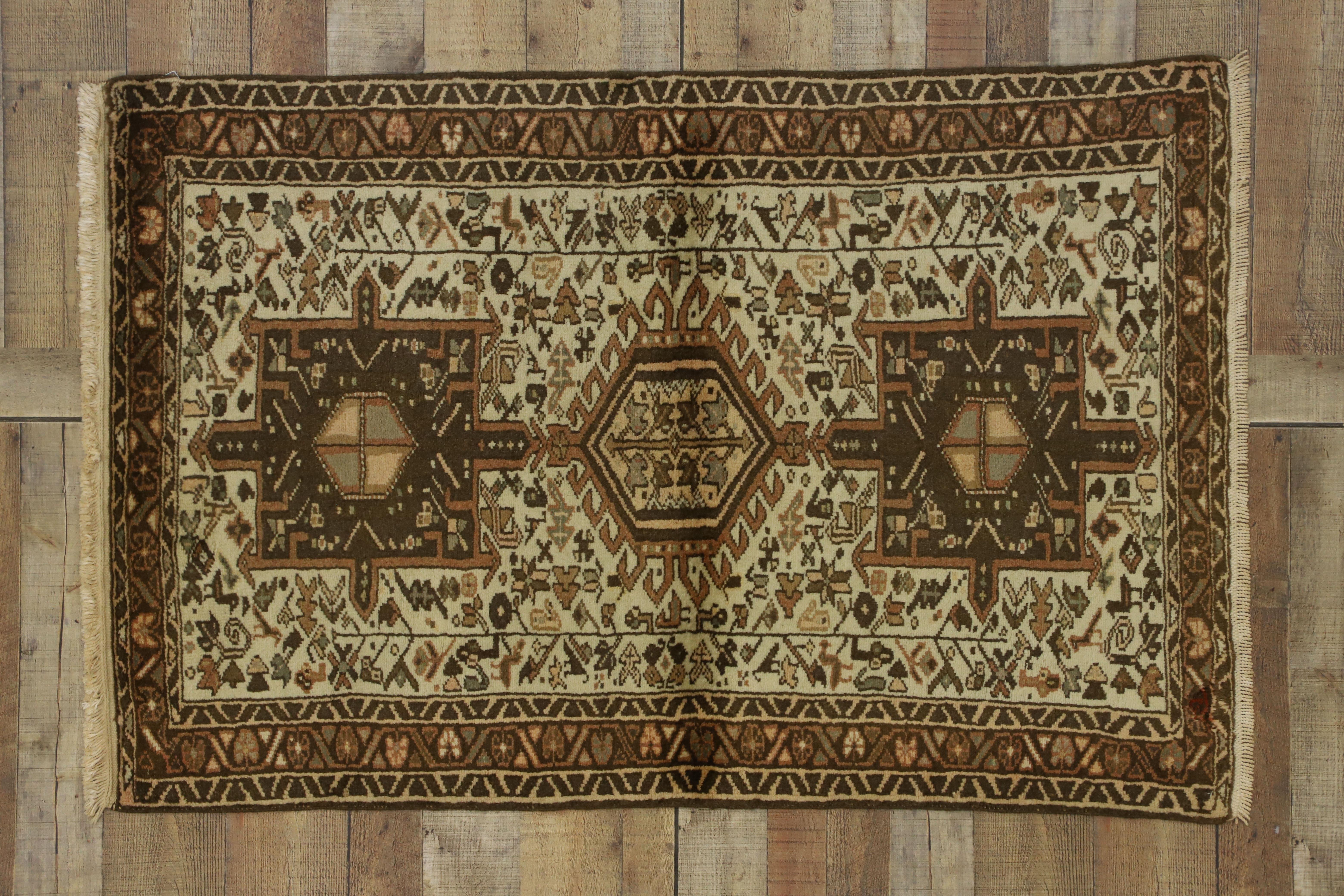 Vintage Persian Karaja Heriz Accent Rug with Mid-Century Modern Style For Sale 2