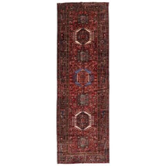 Vintage Persian Karaja Heriz Gallery Rug, Wide Hallway Runner Tribal Style