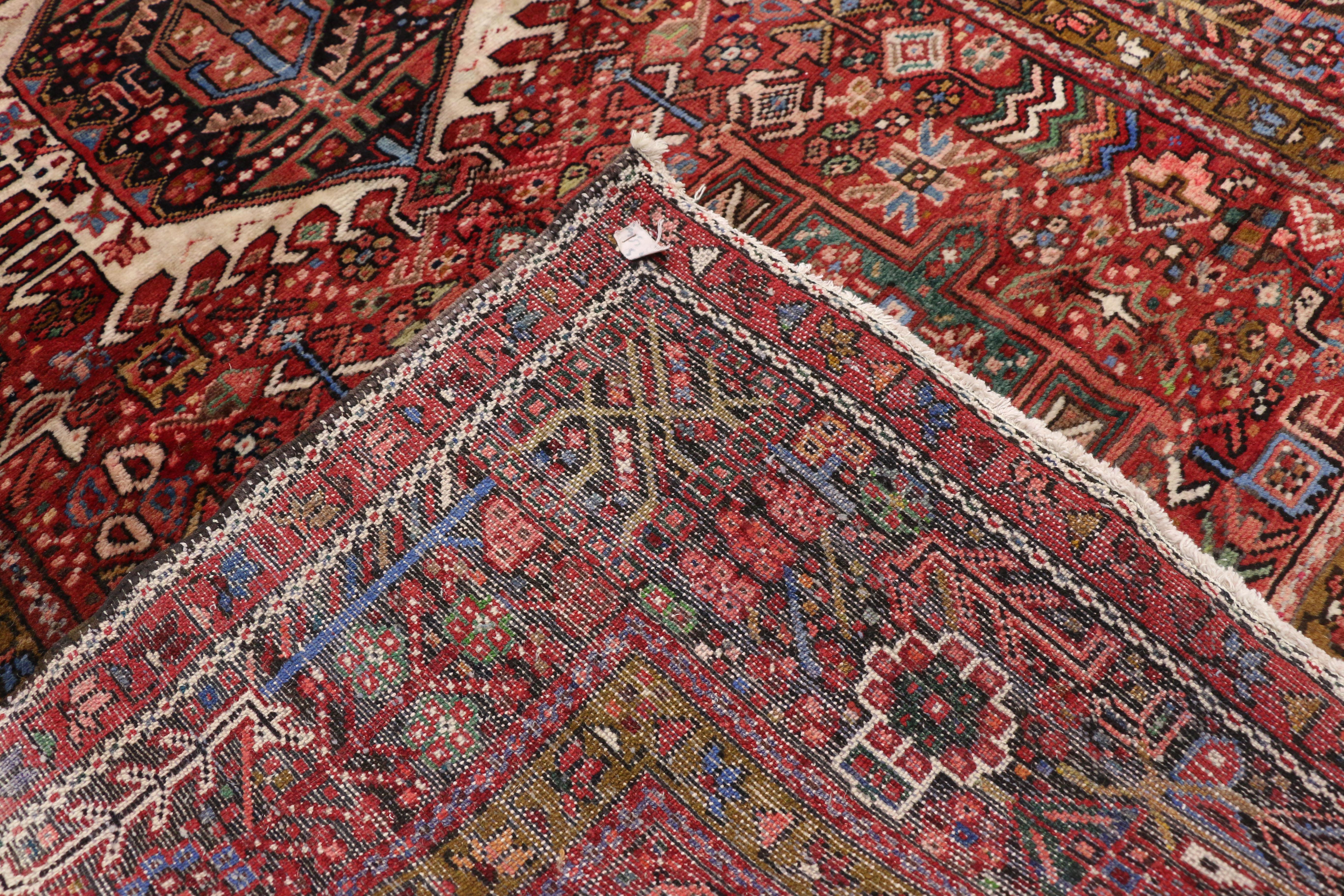 20th Century Vintage Persian Karaja Heriz Gallery Rug, Wide Hallway Runner Tribal Style  For Sale