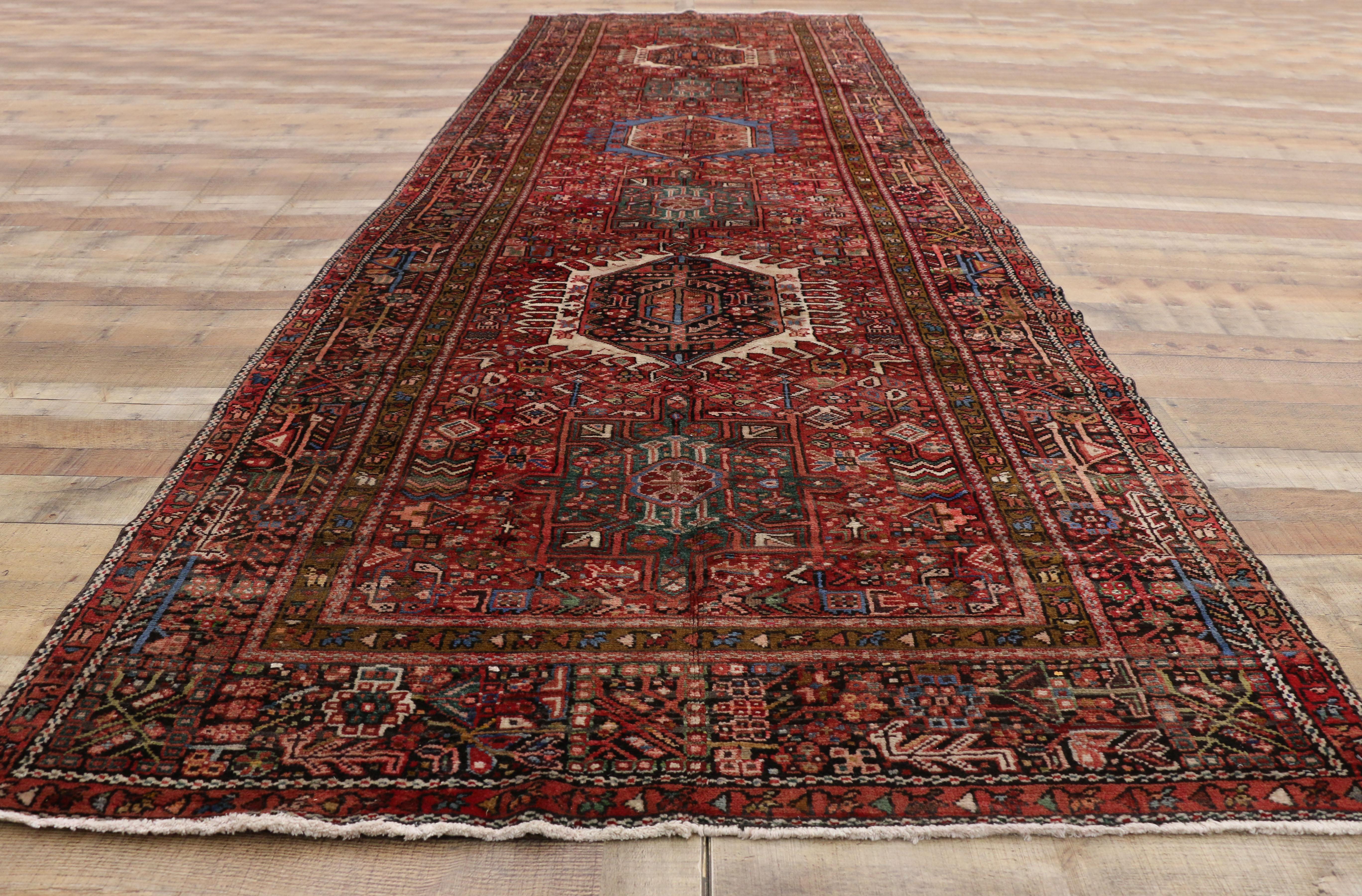 Vintage Persian Karaja Heriz Gallery Rug, Wide Hallway Runner Tribal Style  For Sale 1