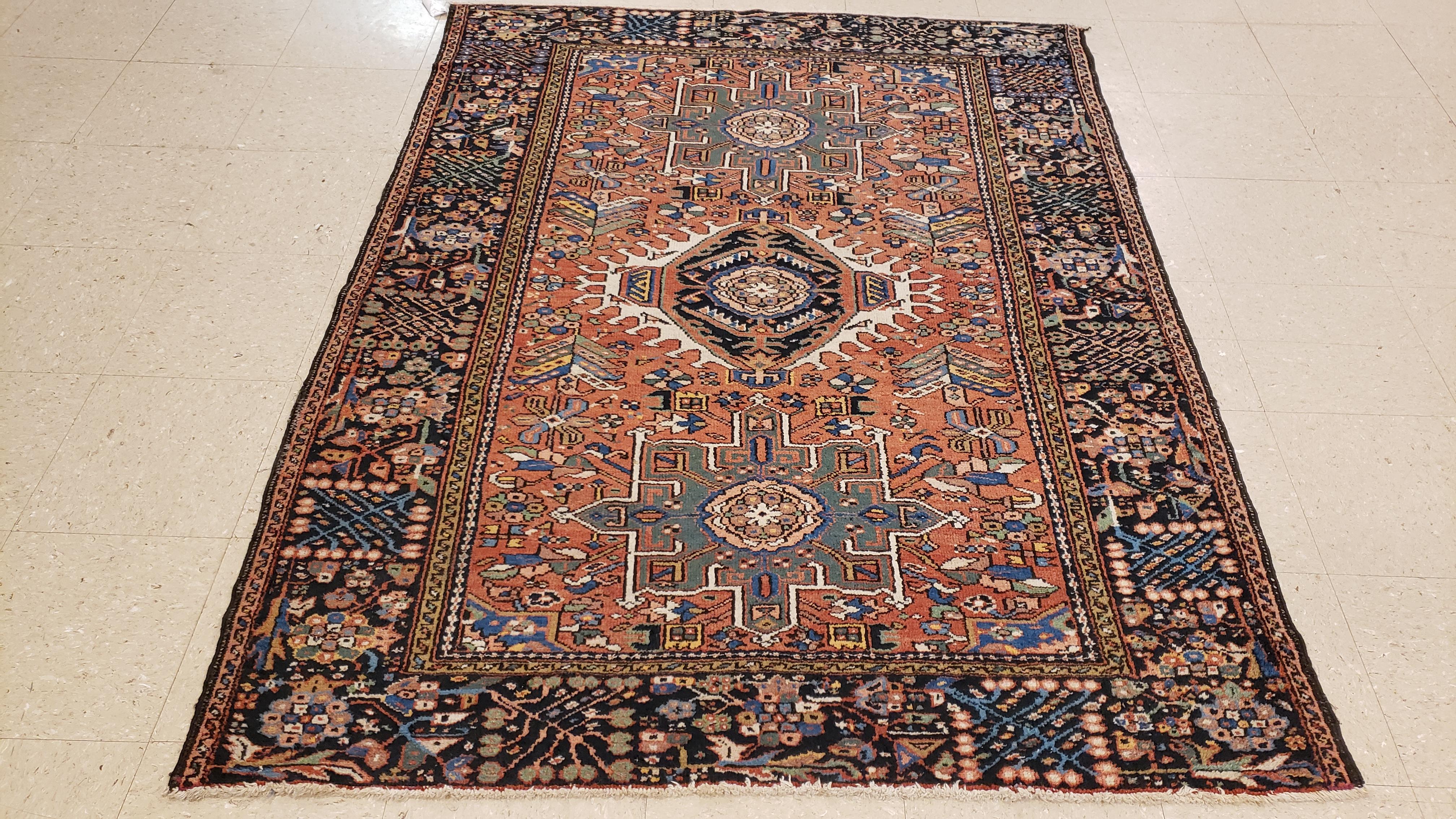 Alfombra Persa Karaja Vintage, Alfombra oriental de lana hecha a mano, óxido, marfil, azul claro en venta 3