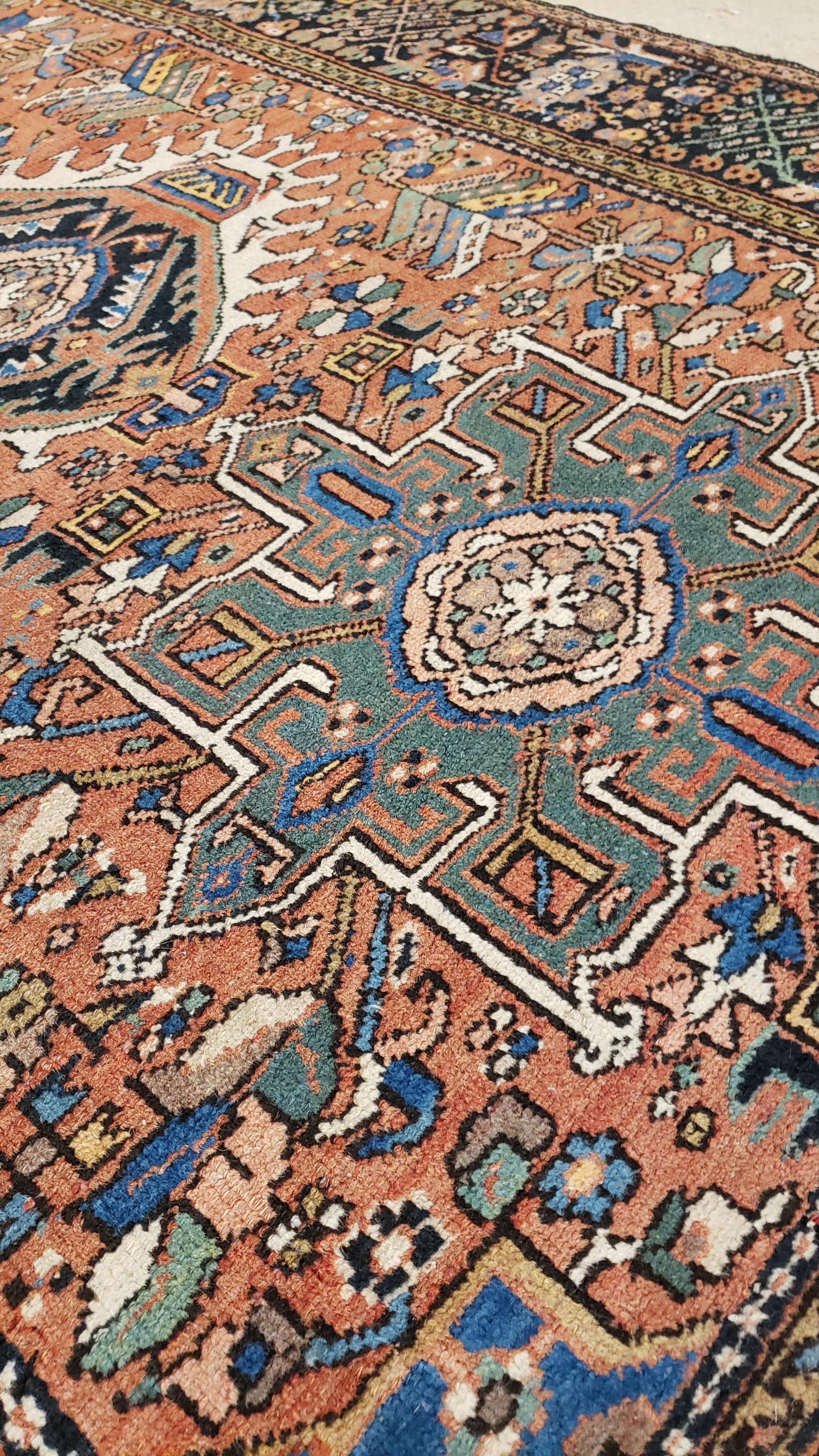 Alfombra Persa Karaja Vintage, Alfombra oriental de lana hecha a mano, óxido, marfil, azul claro Anudado a mano en venta