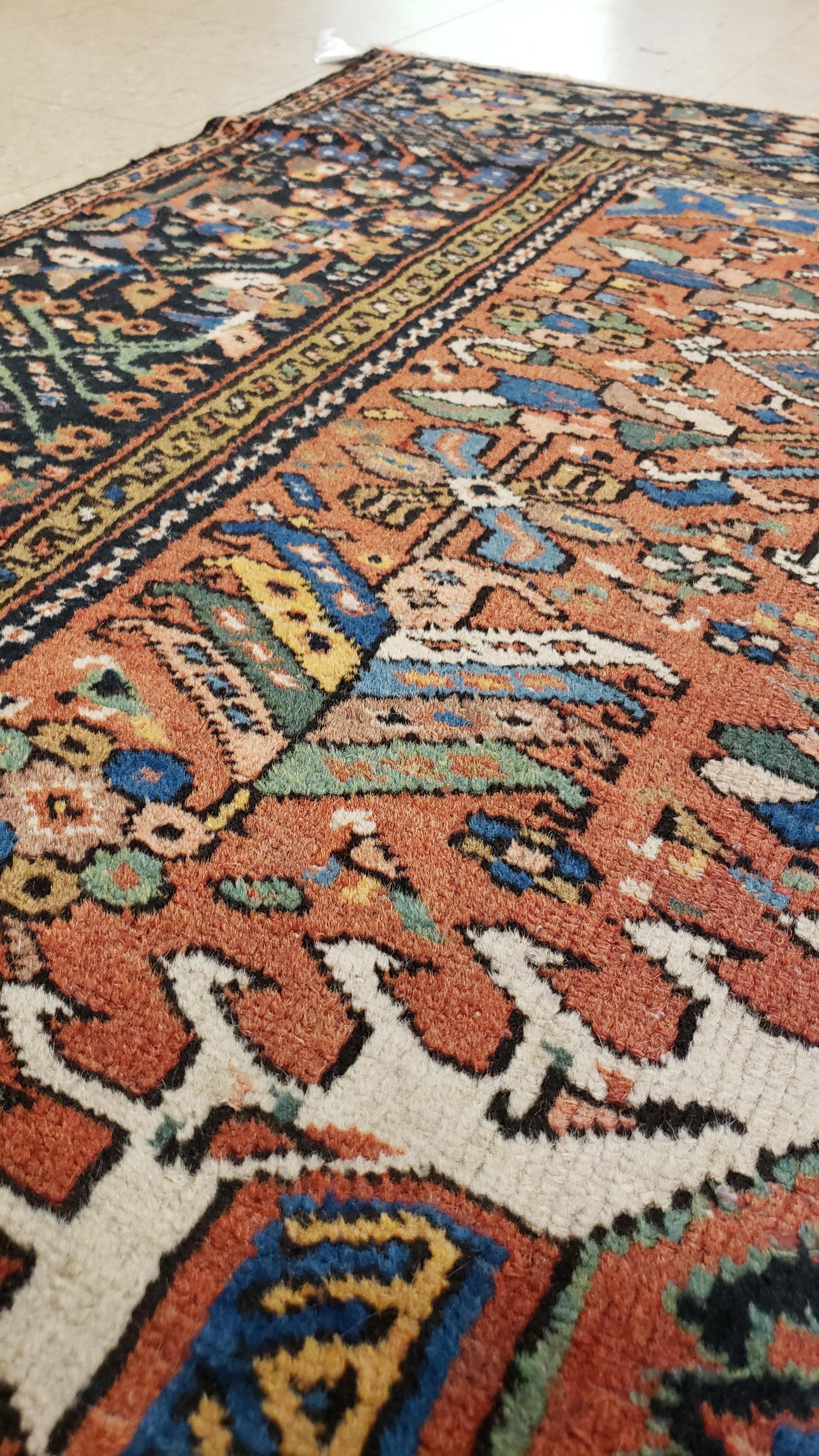 Alfombra Persa Karaja Vintage, Alfombra oriental de lana hecha a mano, óxido, marfil, azul claro siglo XX en venta